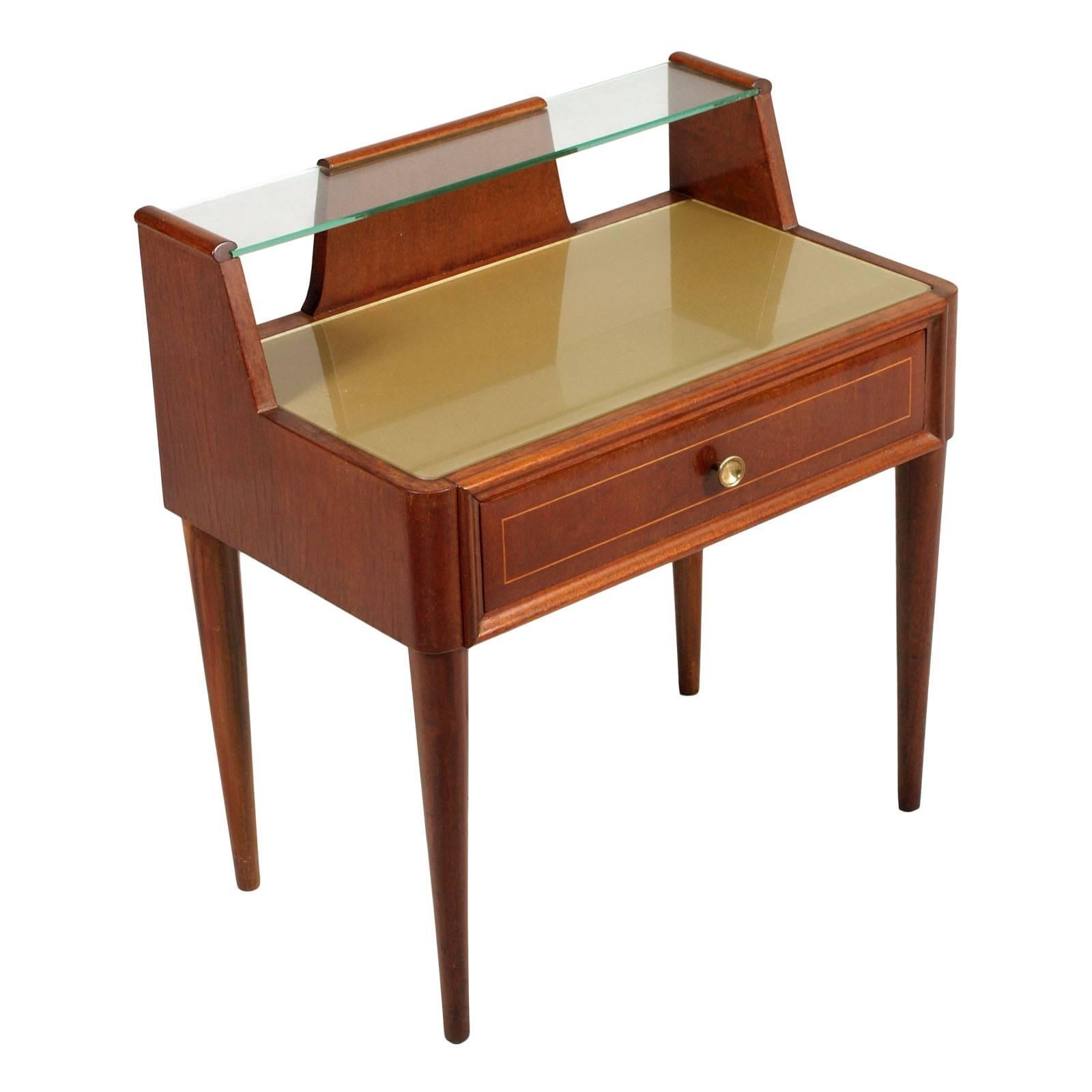 Italy Gio Ponti manner Nightstand in Walnut, Crystal Tops, by Brugnoli Mobili For Sale