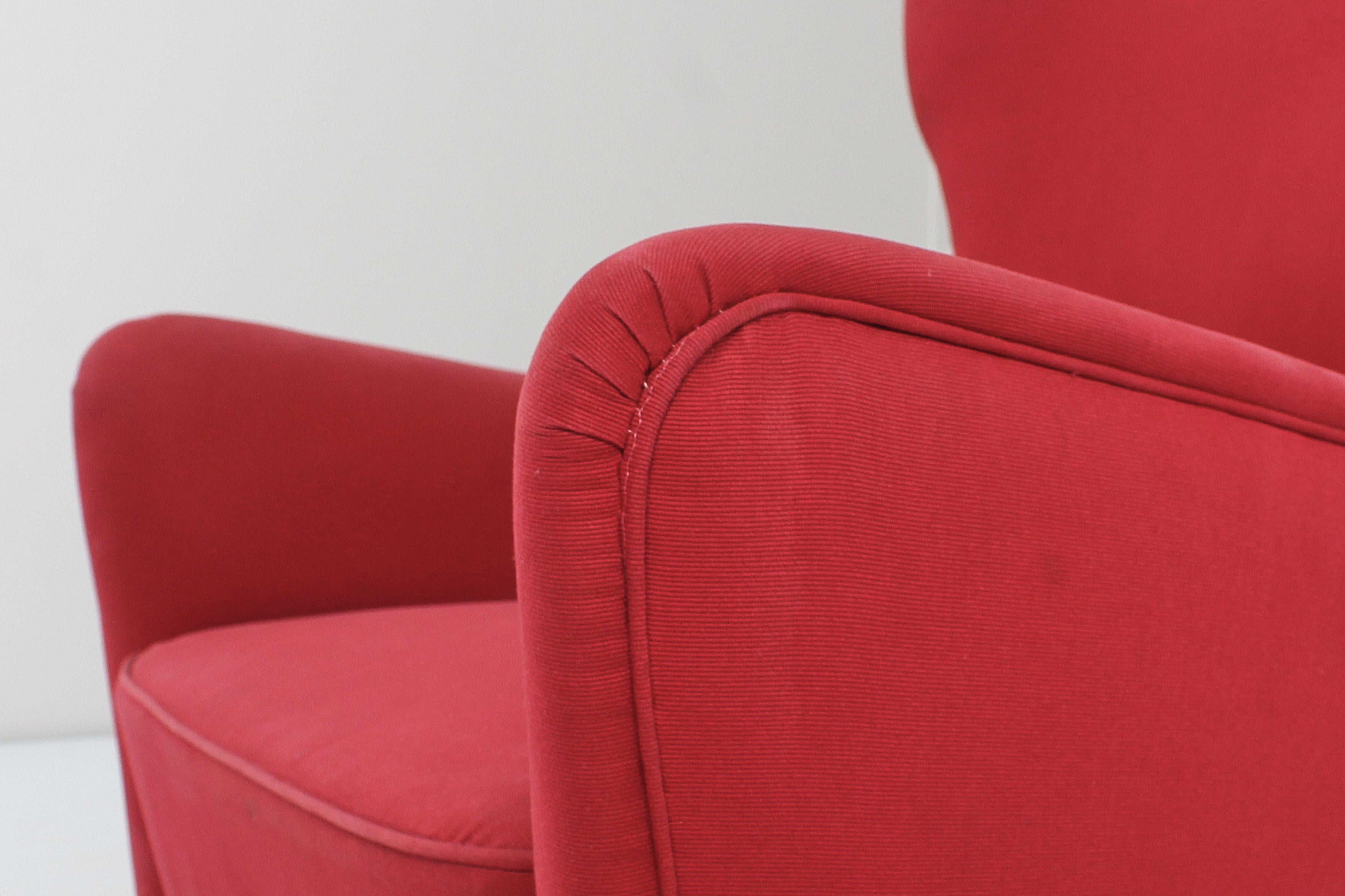 Midcentury Giò Ponti Style Wood and Red Fabric Armchair, circa 1950s Italy  For Sale 8