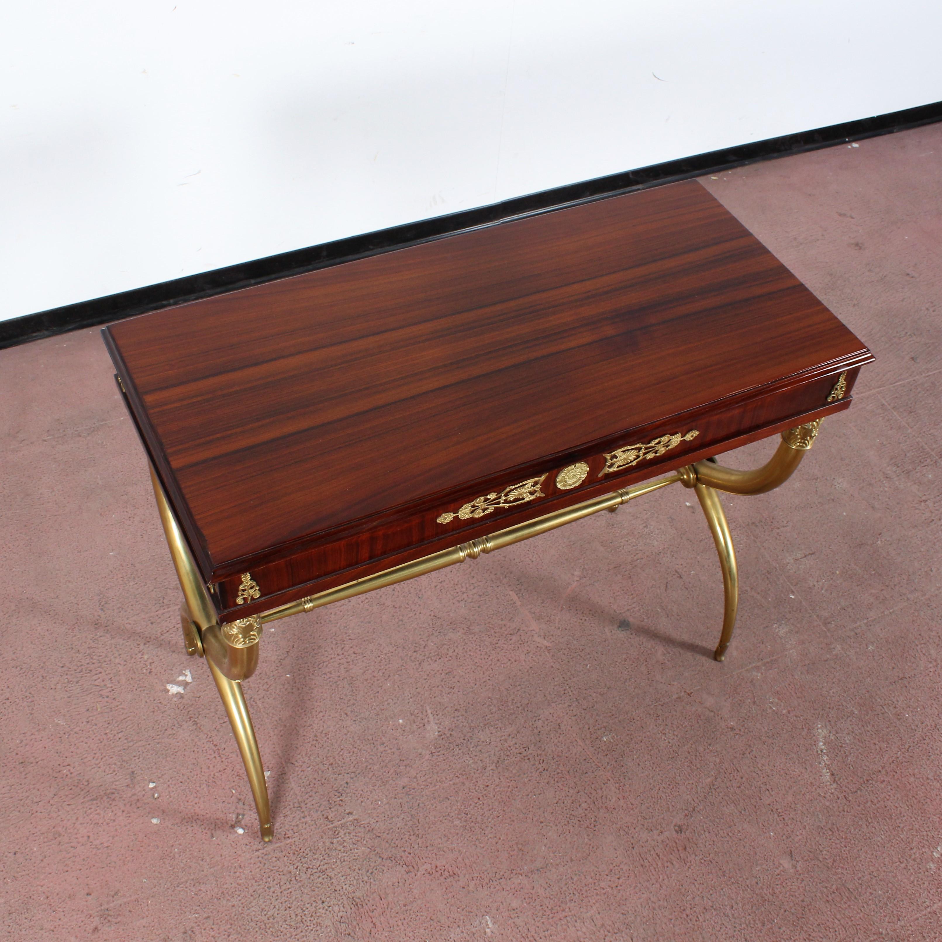 Midcentury Gio Ponti Wood and Brass Console Table with Top Container 1950s Italy 13