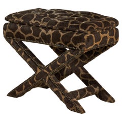 Vintage Mid-Century Giraffe Patterned Upholstered X-Bench