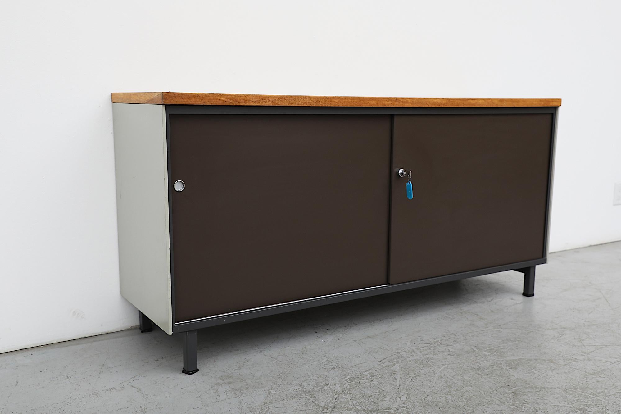 Mid-Century Gispen Industrial Credenza with Wood Top For Sale 9