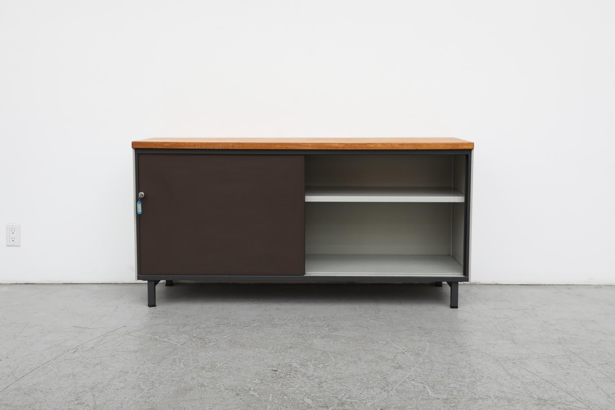 Mid-Century Modern Mid-Century Gispen Industrial Credenza with Wood Top For Sale