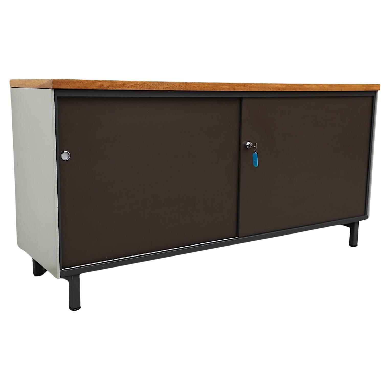 Mid-Century Gispen Industrial Credenza with Wood Top For Sale