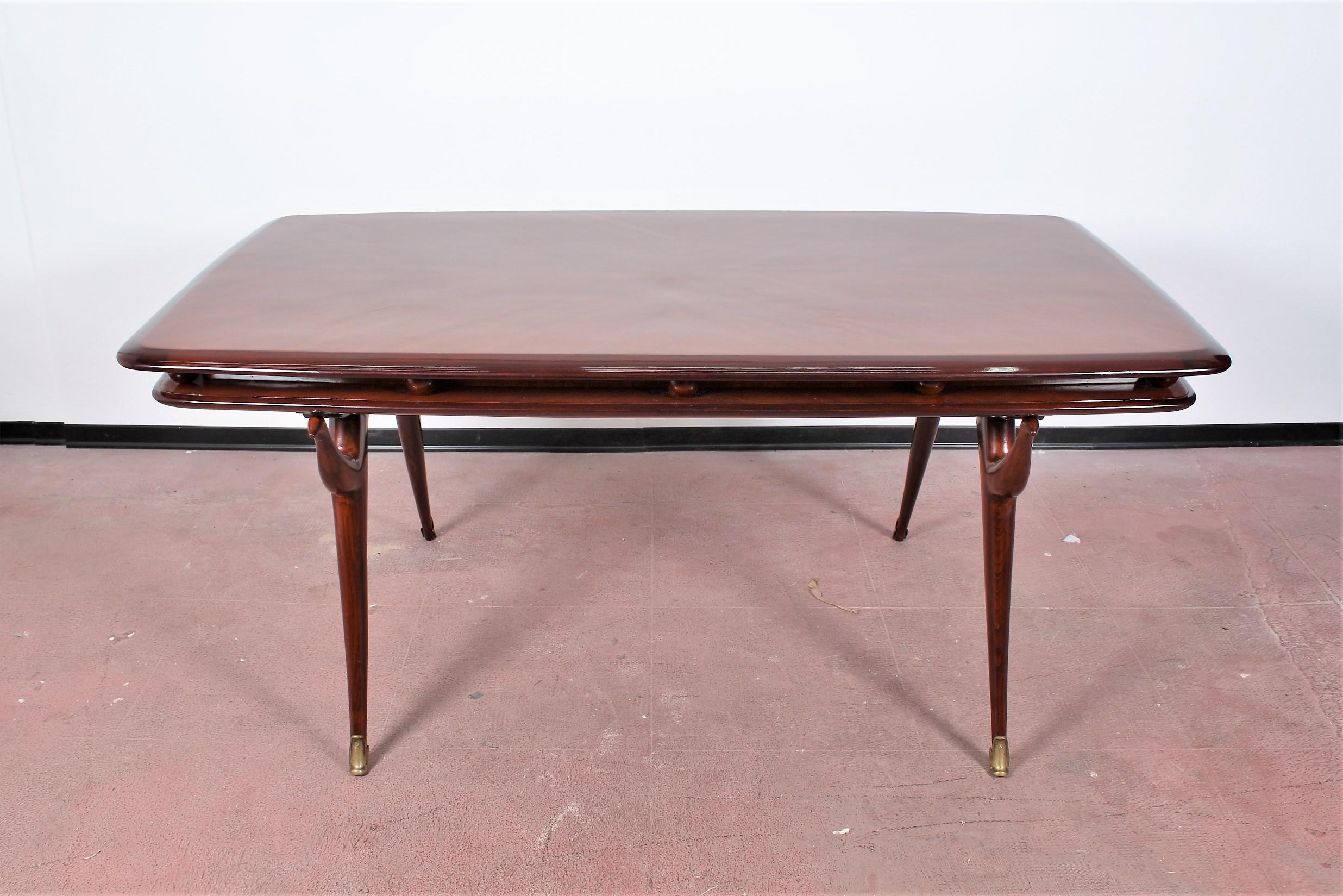Mid-Century Modern Mid-Century Giuseppe Anzani Brown Rectangular Wooden Table, Italy, 1950