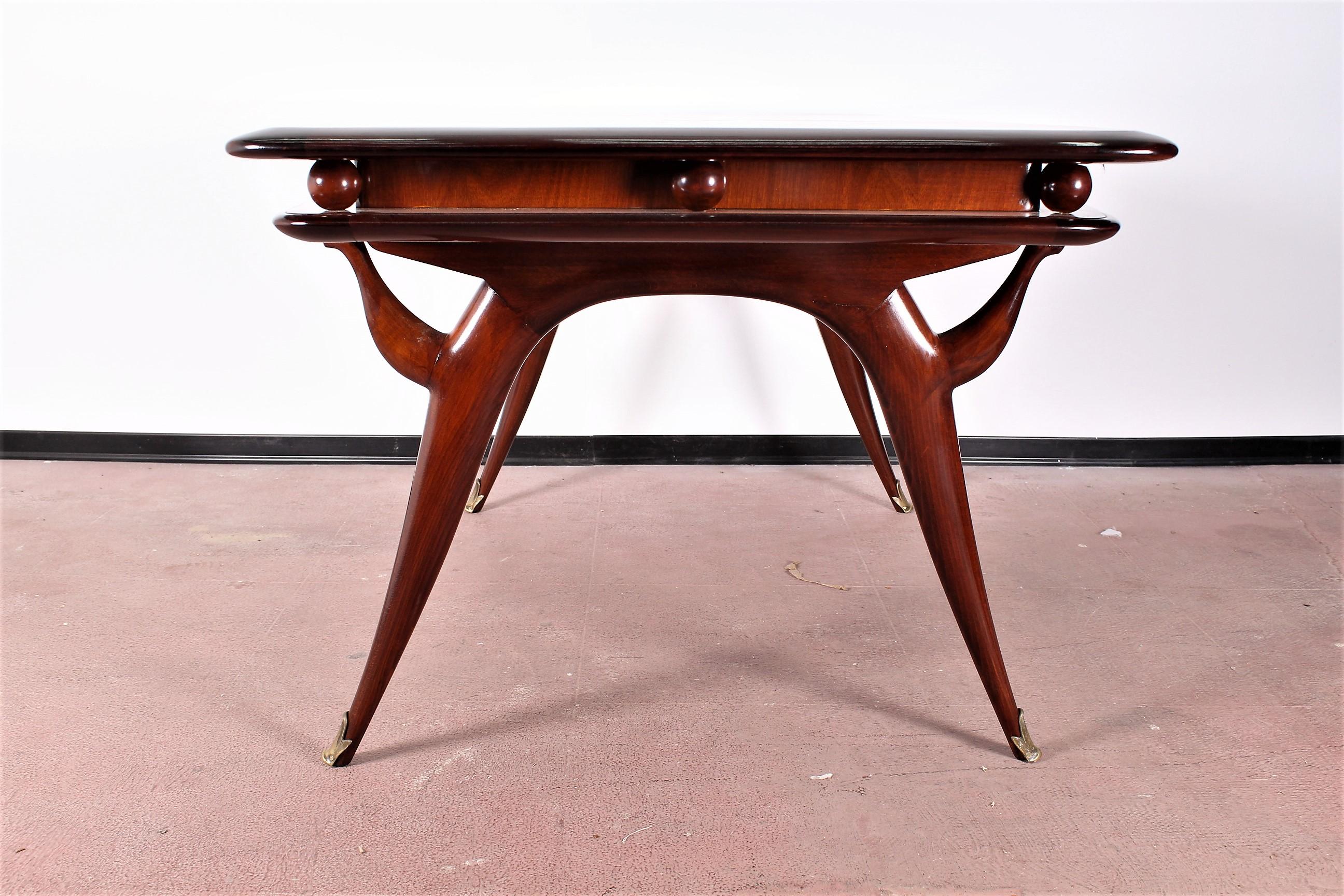 Mid-Century Giuseppe Anzani Brown Rectangular Wooden Table, Italy, 1950 2