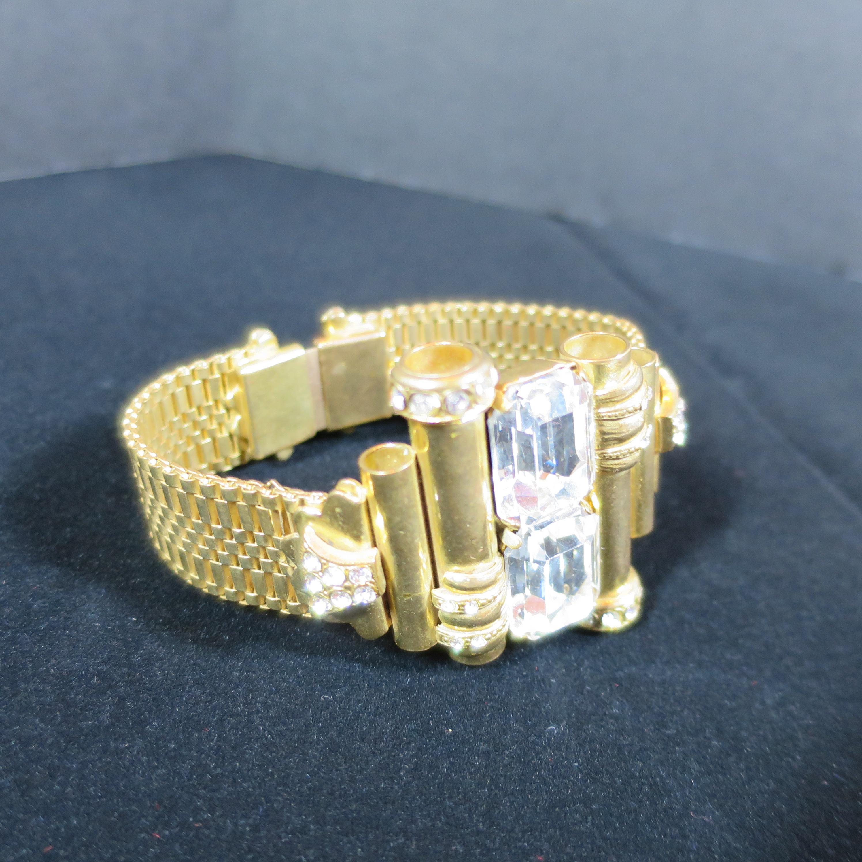 Mid-Century Glam Architectural Woven Link Crystal Bracelet, 1940s For Sale 5