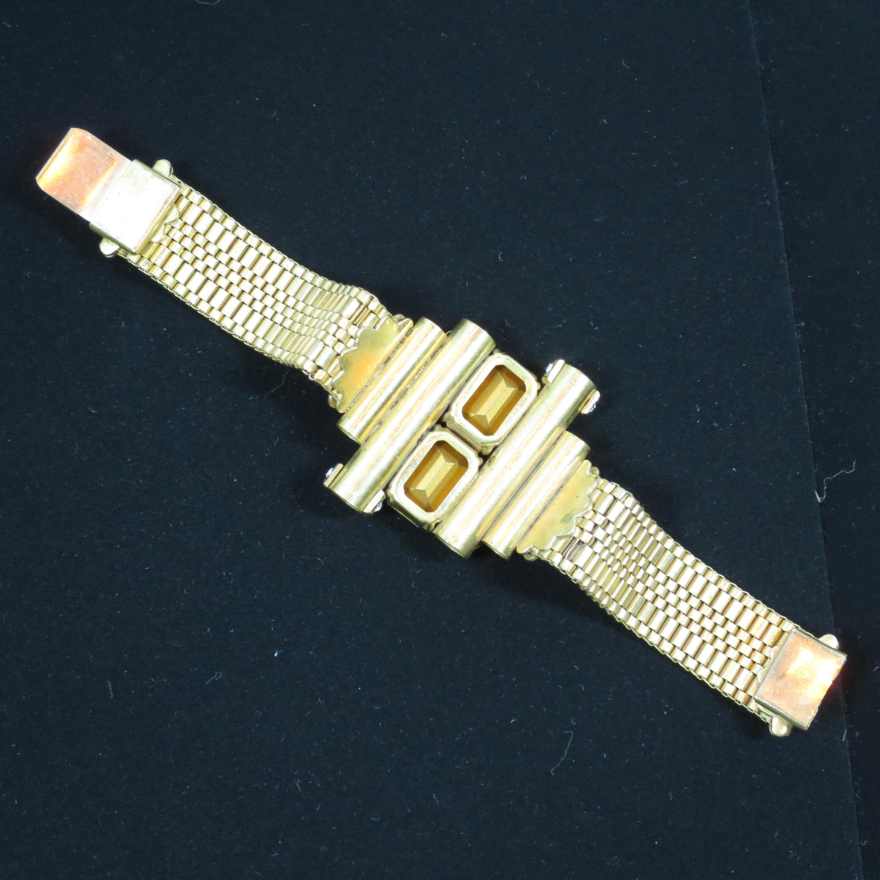 Mid-Century Glam Architectural Woven Link Crystal Bracelet, 1940s For Sale 7