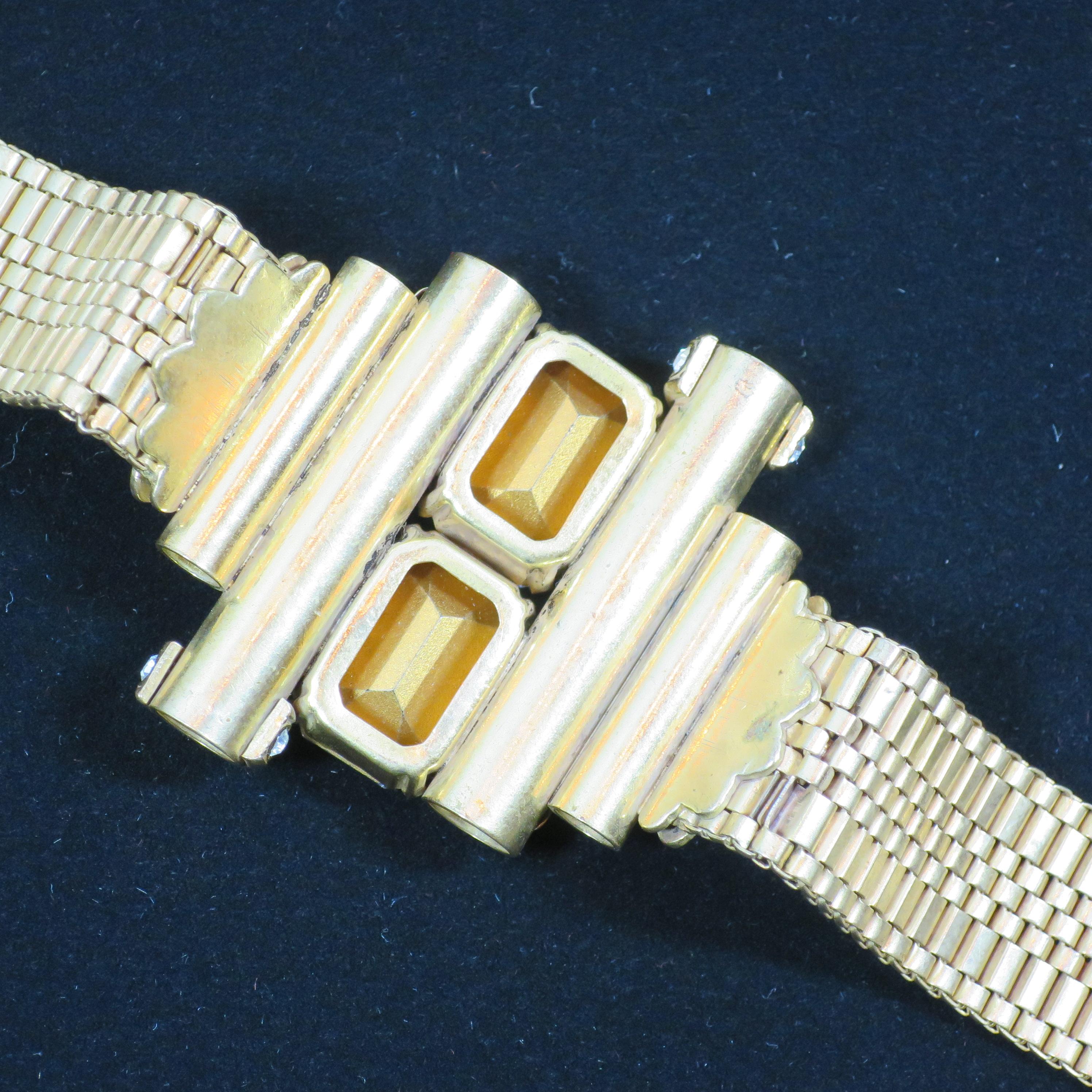 Mid-Century Glam Architectural Woven Link Crystal Bracelet, 1940s For Sale 8