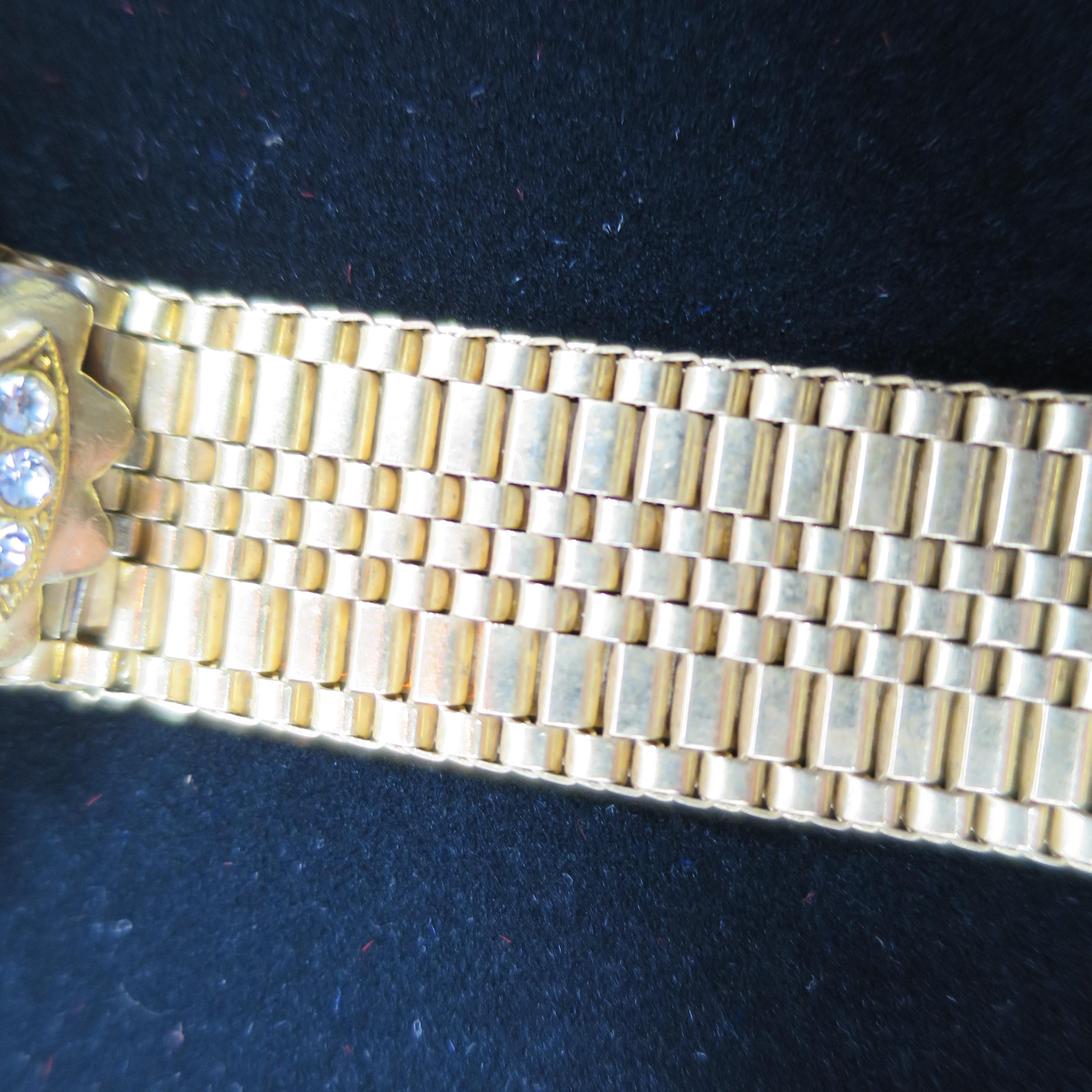 Mid-Century Glam Architectural Woven Link Crystal Bracelet, 1940s For Sale 9
