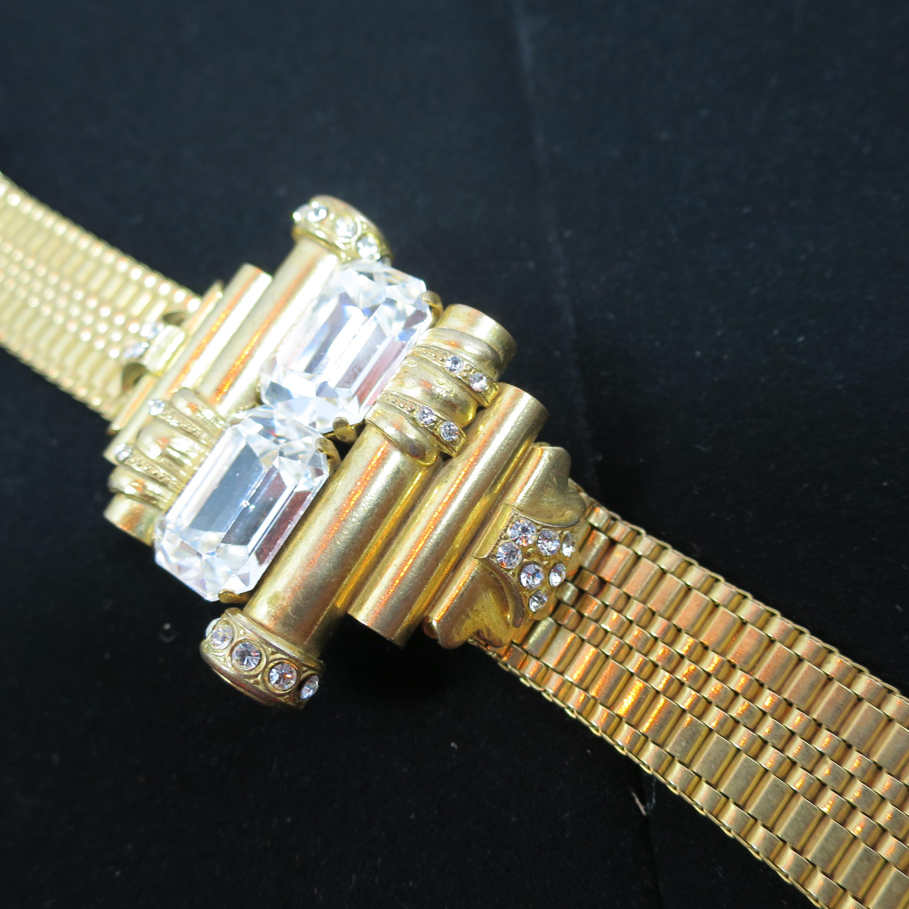 Mid-Century Glam Architectural Woven Link Crystal Bracelet, 1940s In Good Condition For Sale In Burbank, CA