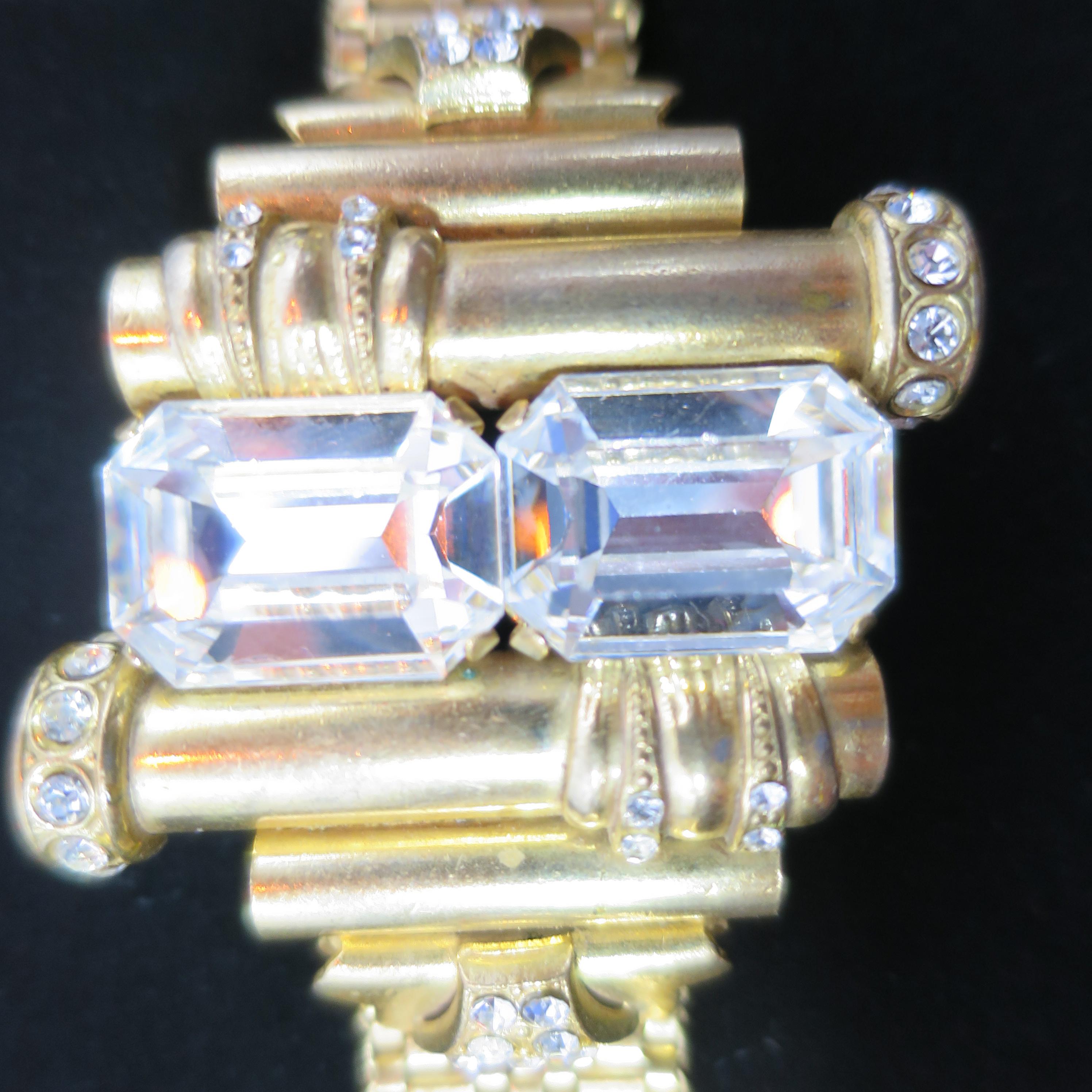 Mid-Century Glam Architectural Woven Link Crystal Bracelet, 1940s For Sale 1