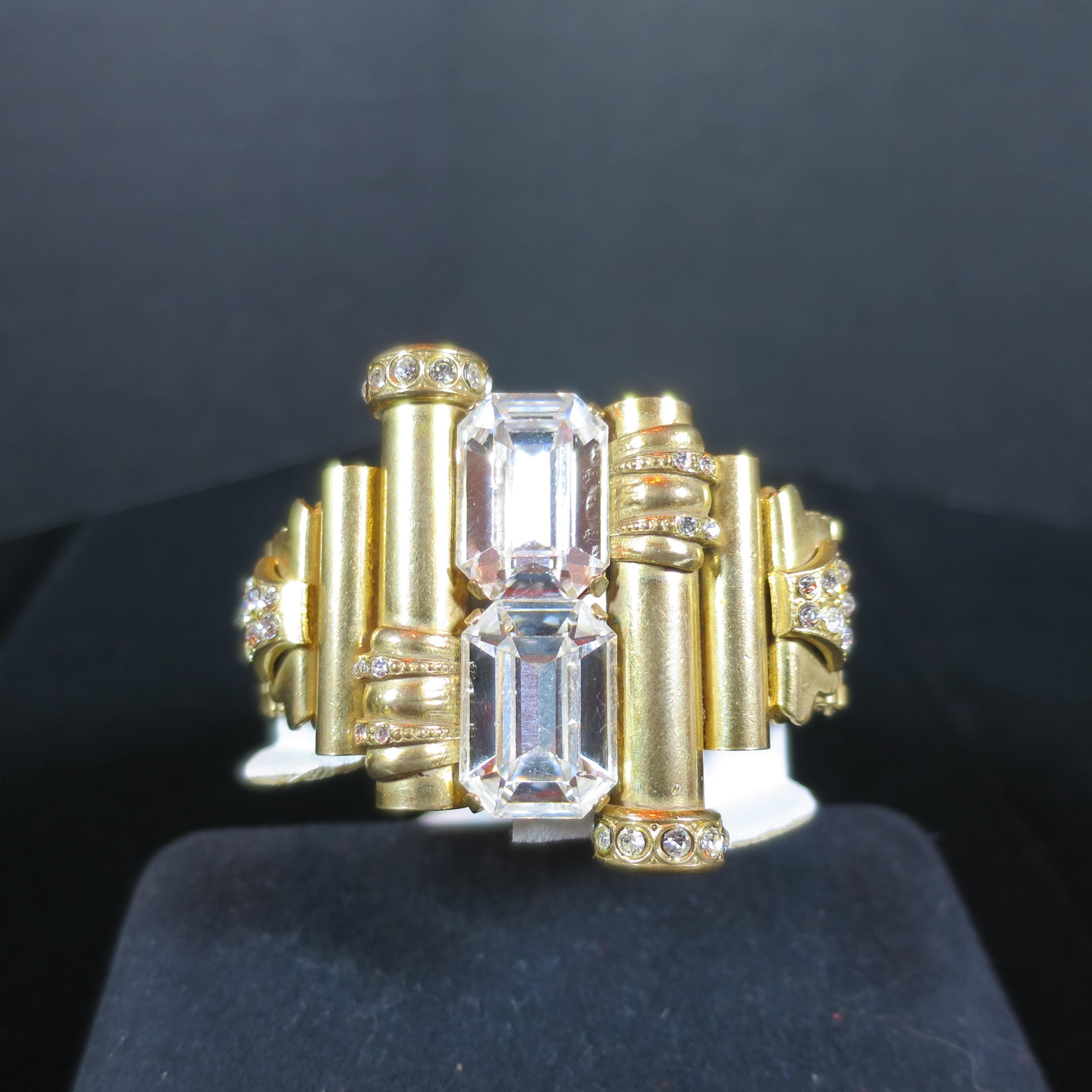 Mid-Century Glam Architectural Woven Link Crystal Bracelet, 1940s For Sale 2