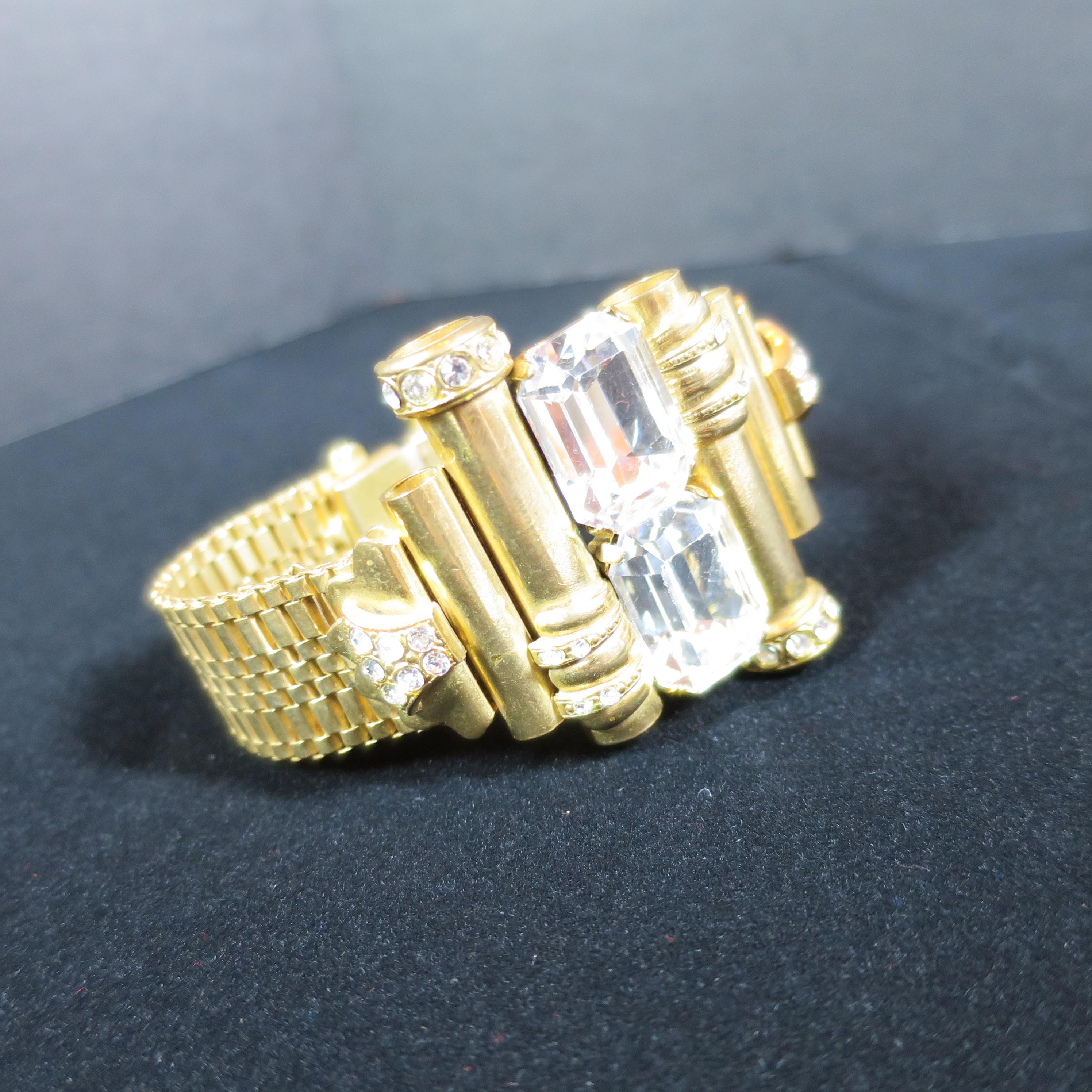 Mid-Century Glam Architectural Woven Link Crystal Bracelet, 1940s For Sale 4