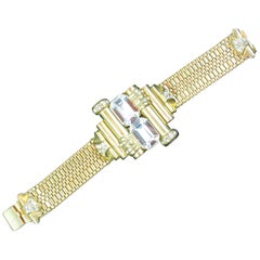 Mid-Century Glam Architectural Woven Link Crystal Bracelet, 1940s