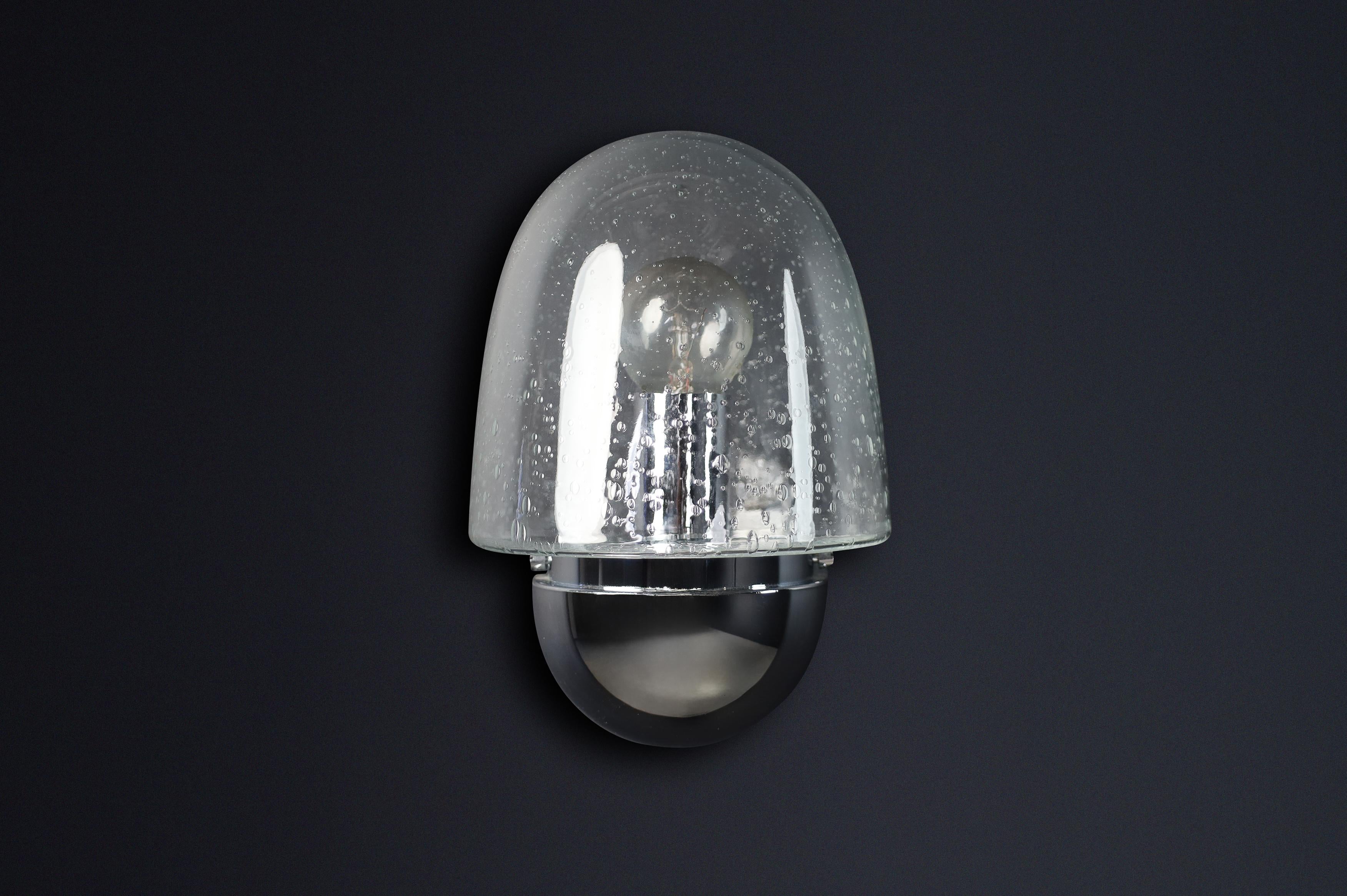 Aplique de pared Glashütte Limburg de mediados de siglo - Cromo y cristal burbuja, años 60 en venta 3