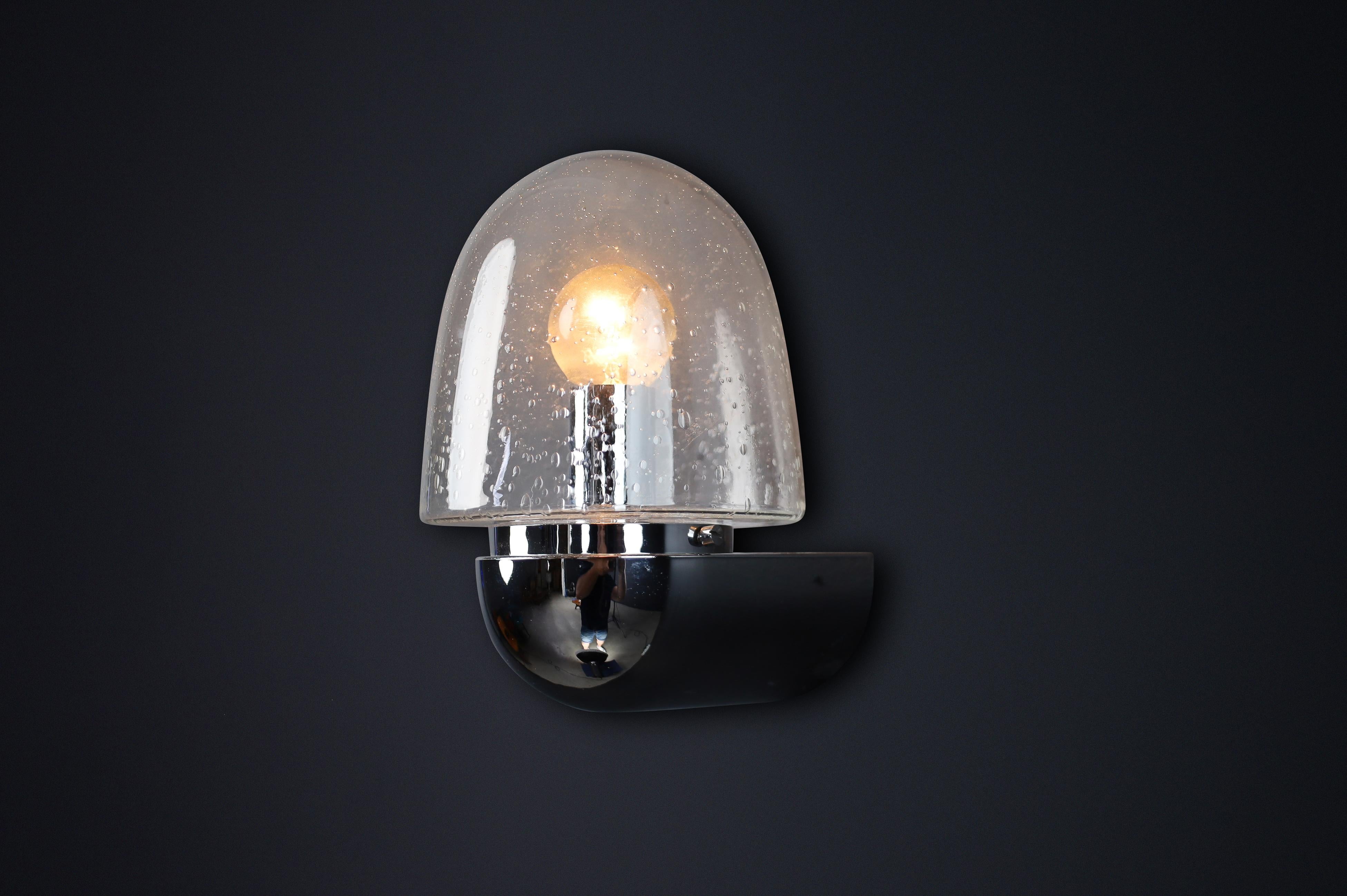 Aplique de pared Glashütte Limburg de mediados de siglo - Cromo y cristal burbuja, años 60 Alemán en venta