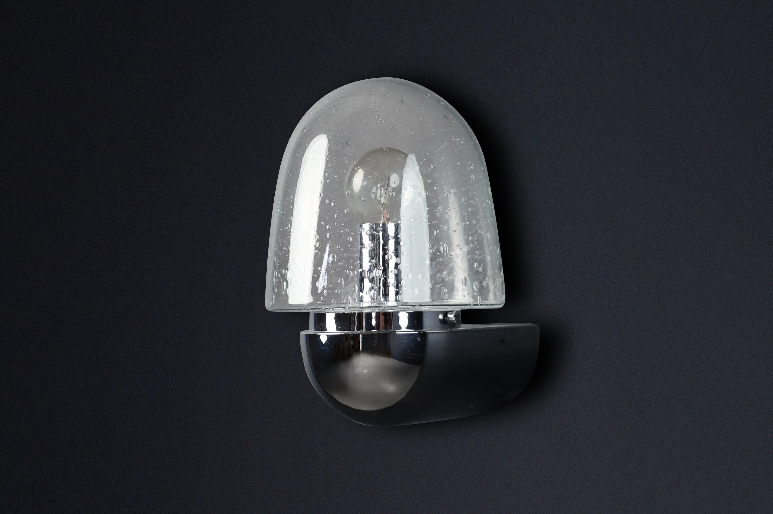 Aplique de pared Glashütte Limburg de mediados de siglo - Cromo y cristal burbuja, años 60 siglo XX en venta