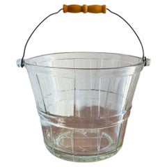 Mid-Century Glass Anchor Hocking Bucket with Wood Handle