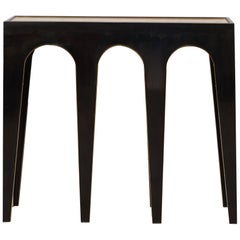 Mid-Century Glass and Brass Black Console, 1980