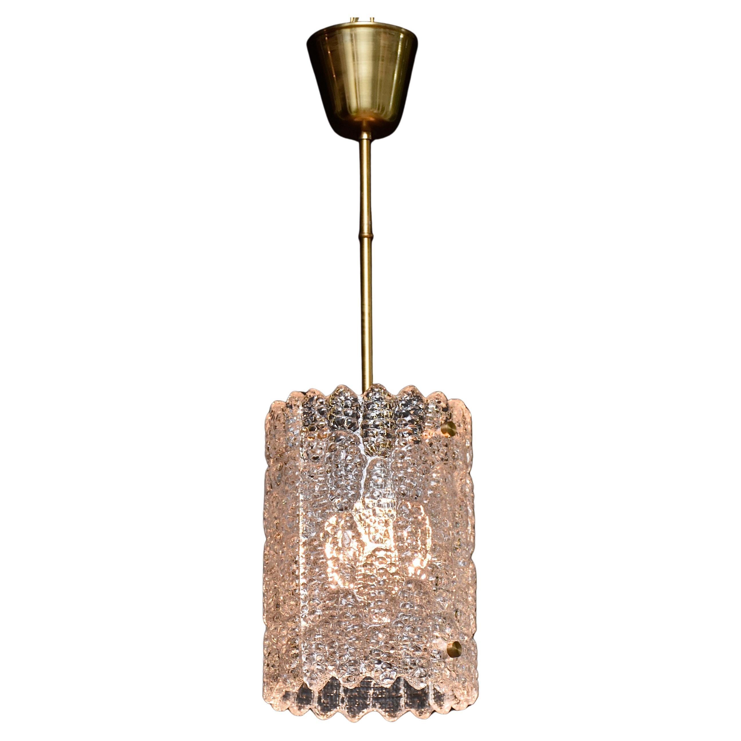 Mid-century glass and brass ceiling lamp/ fixture by Carl Fagerlund for Orrefors