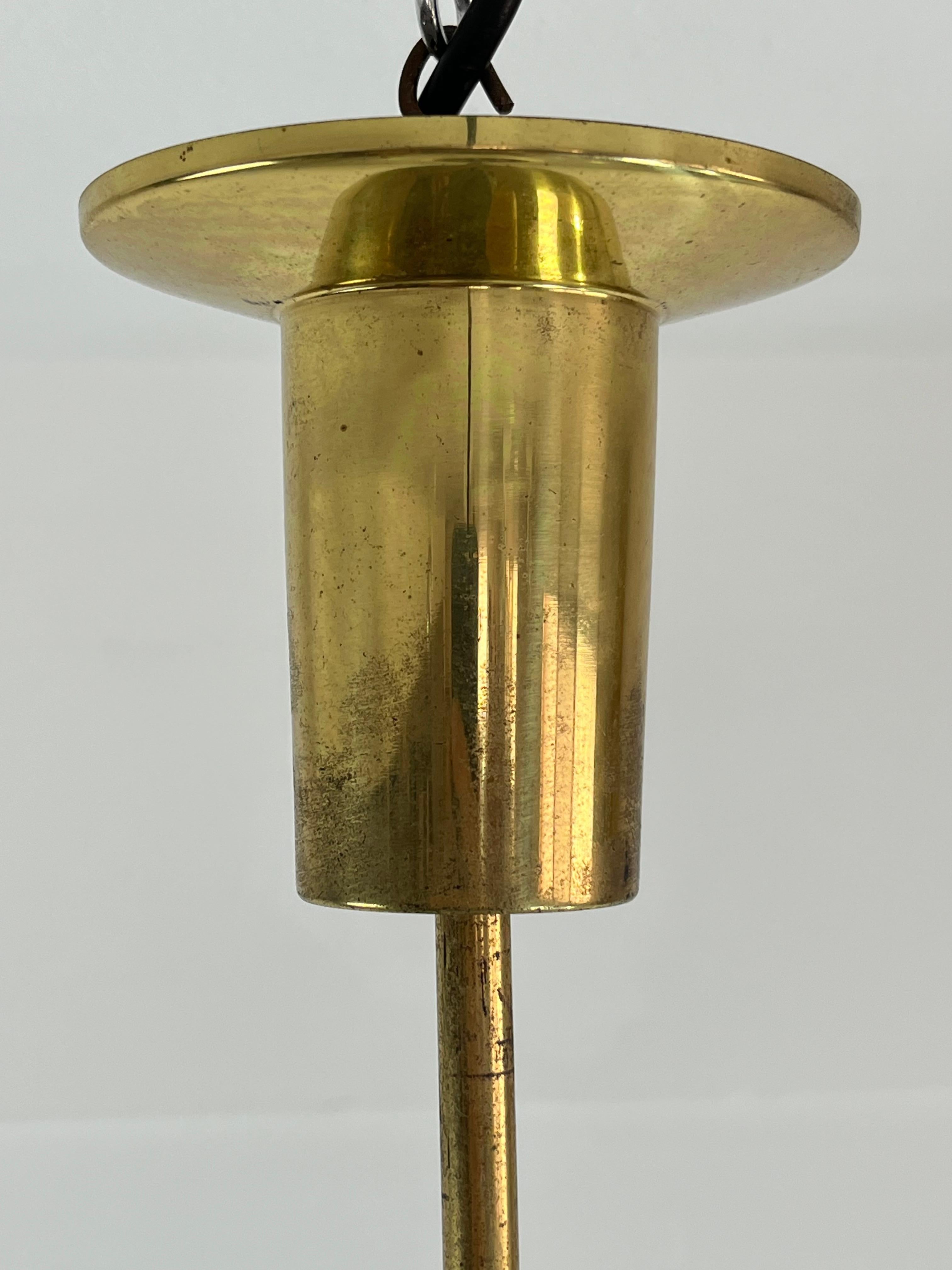 Mid-Century Glass And Brass Chandelier Attributed to Angelo Lelli for Arredoluce For Sale 1