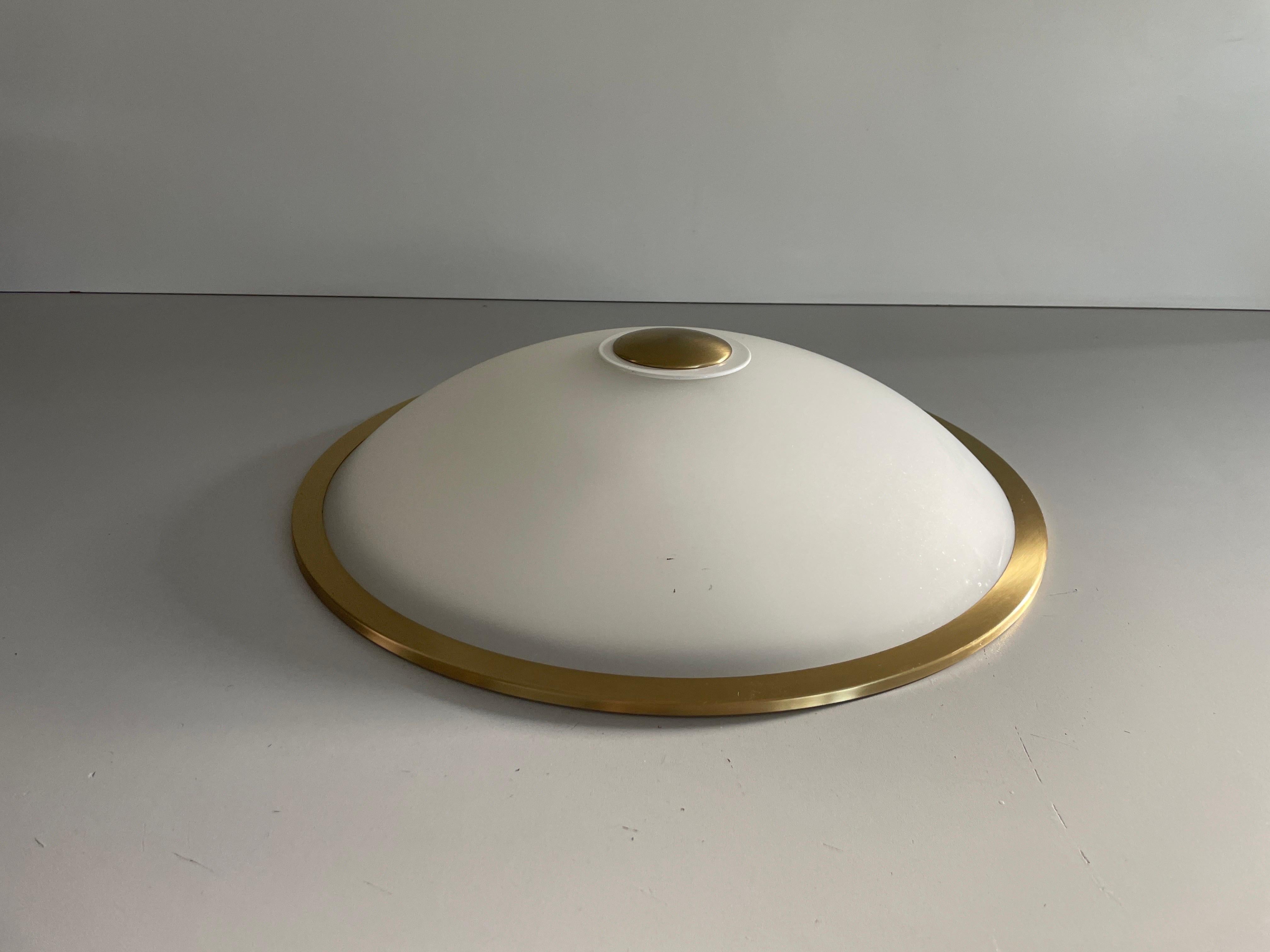 Mid-Century Glass and Brass Flush Mount Ceiling Light, 1960s, Germany