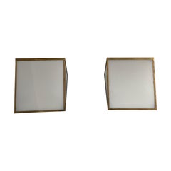 Mid-Century Glass and Brass Large Pair of Cinema Sconces, 1950s, Italy