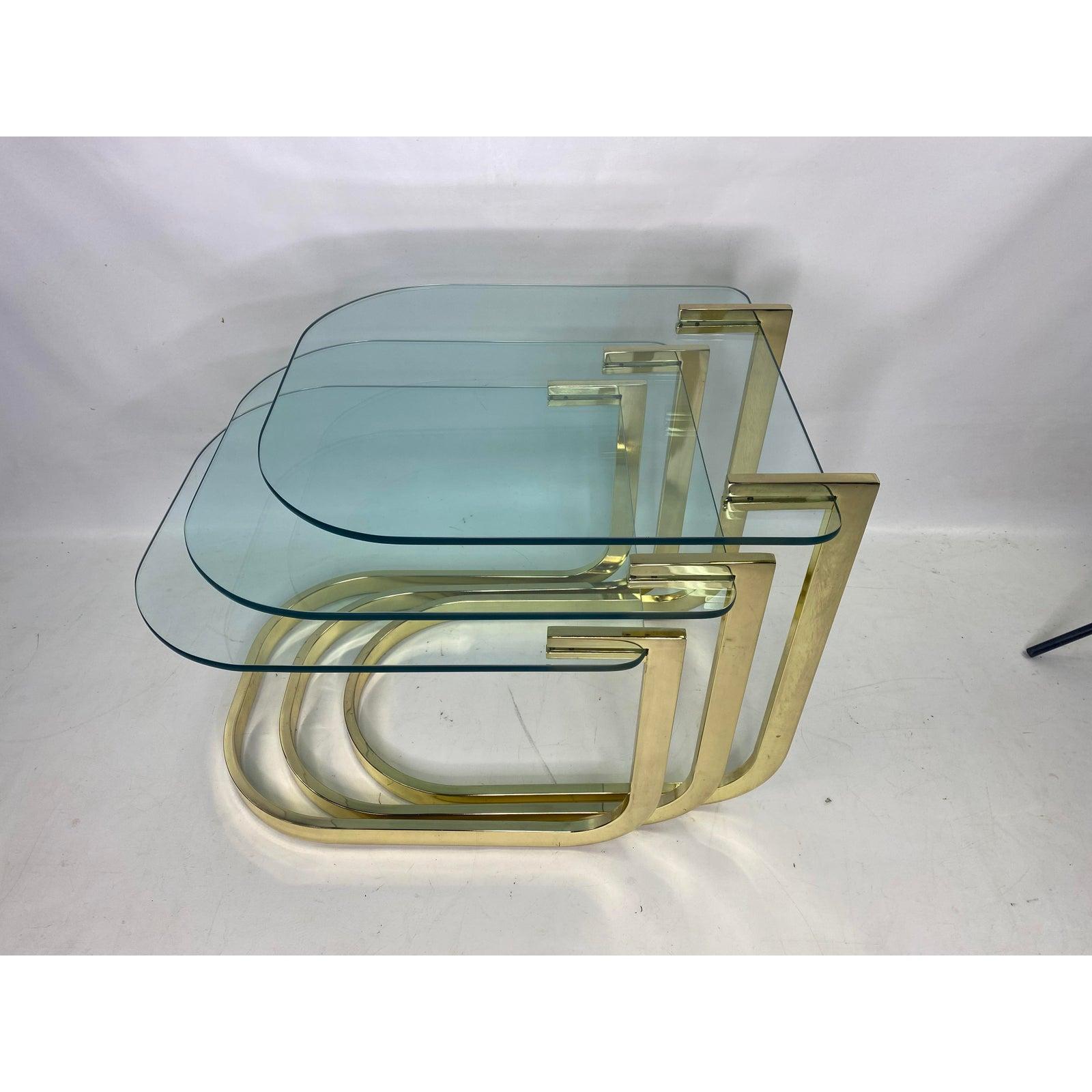 Mid-Century Modern Mid-Century Glass and Brass Nesting Tables by Design Institute America For Sale