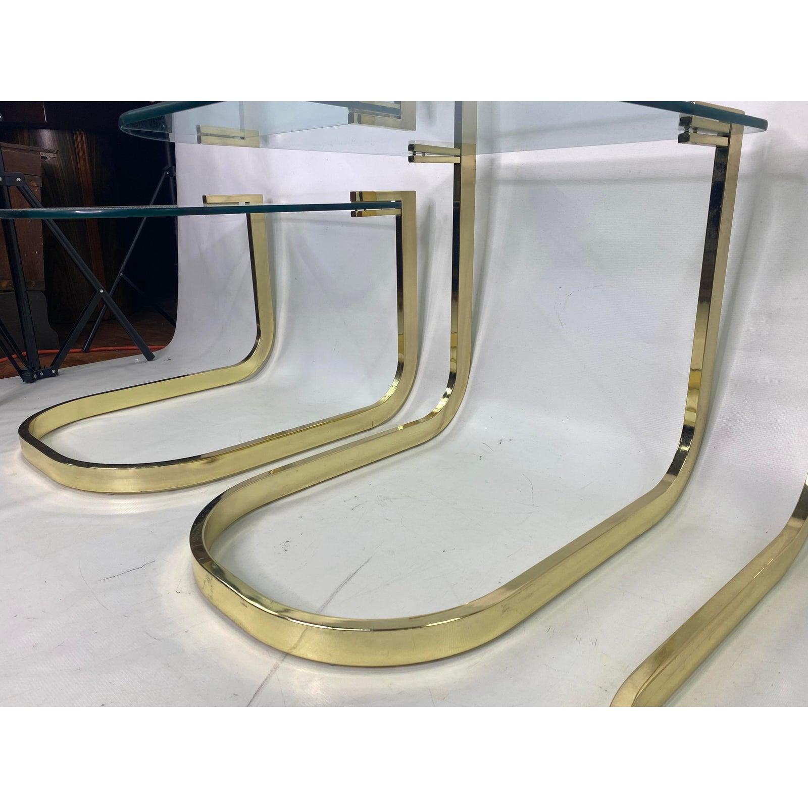 Late 20th Century Mid-Century Glass and Brass Nesting Tables by Design Institute America For Sale