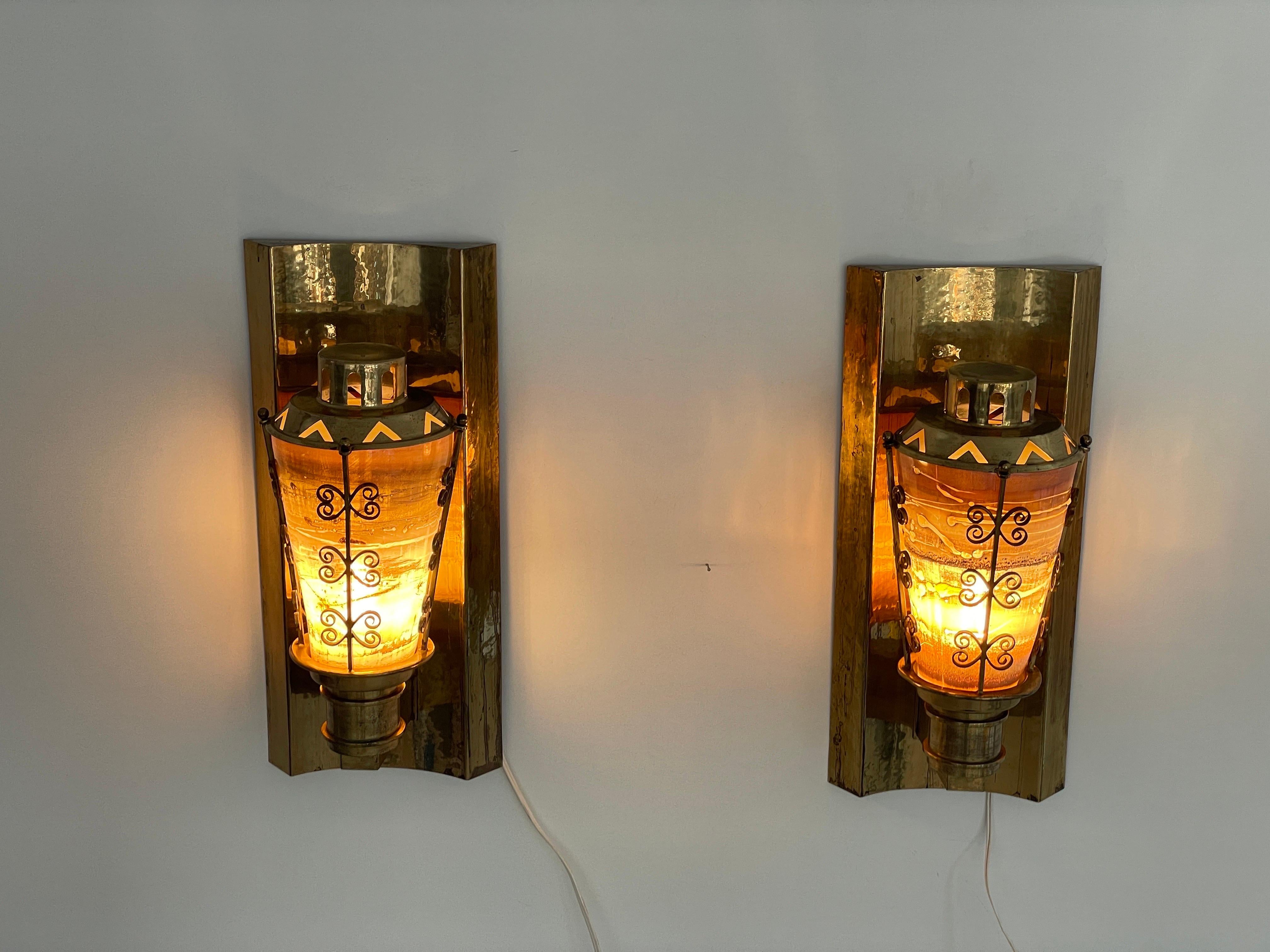 Mid-century Glass and Brass Pair of Large Cinema Sconces, 1950s, Germany For Sale 8