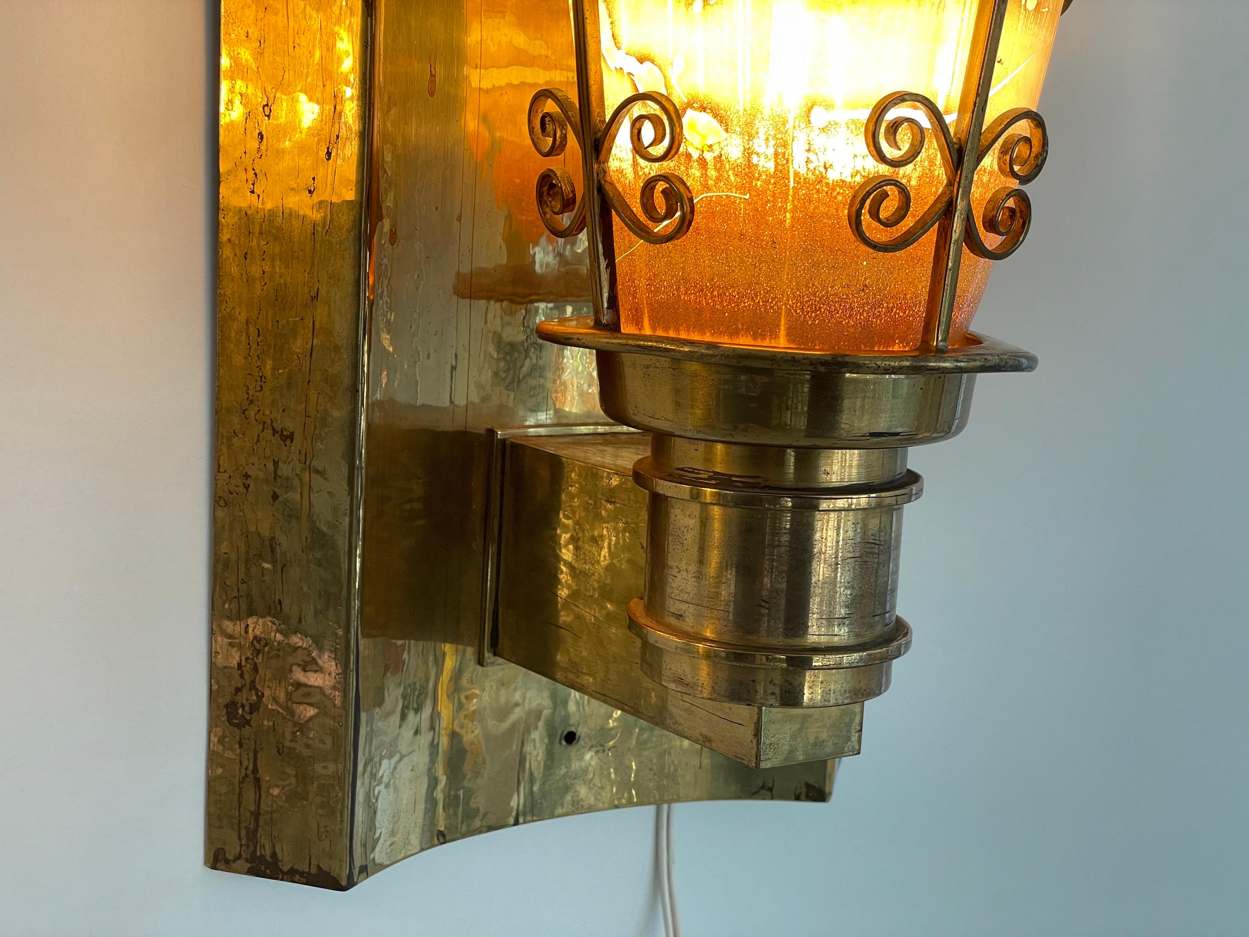 Mid-century Glass and Brass Pair of Large Cinema Sconces, 1950s, Germany For Sale 13
