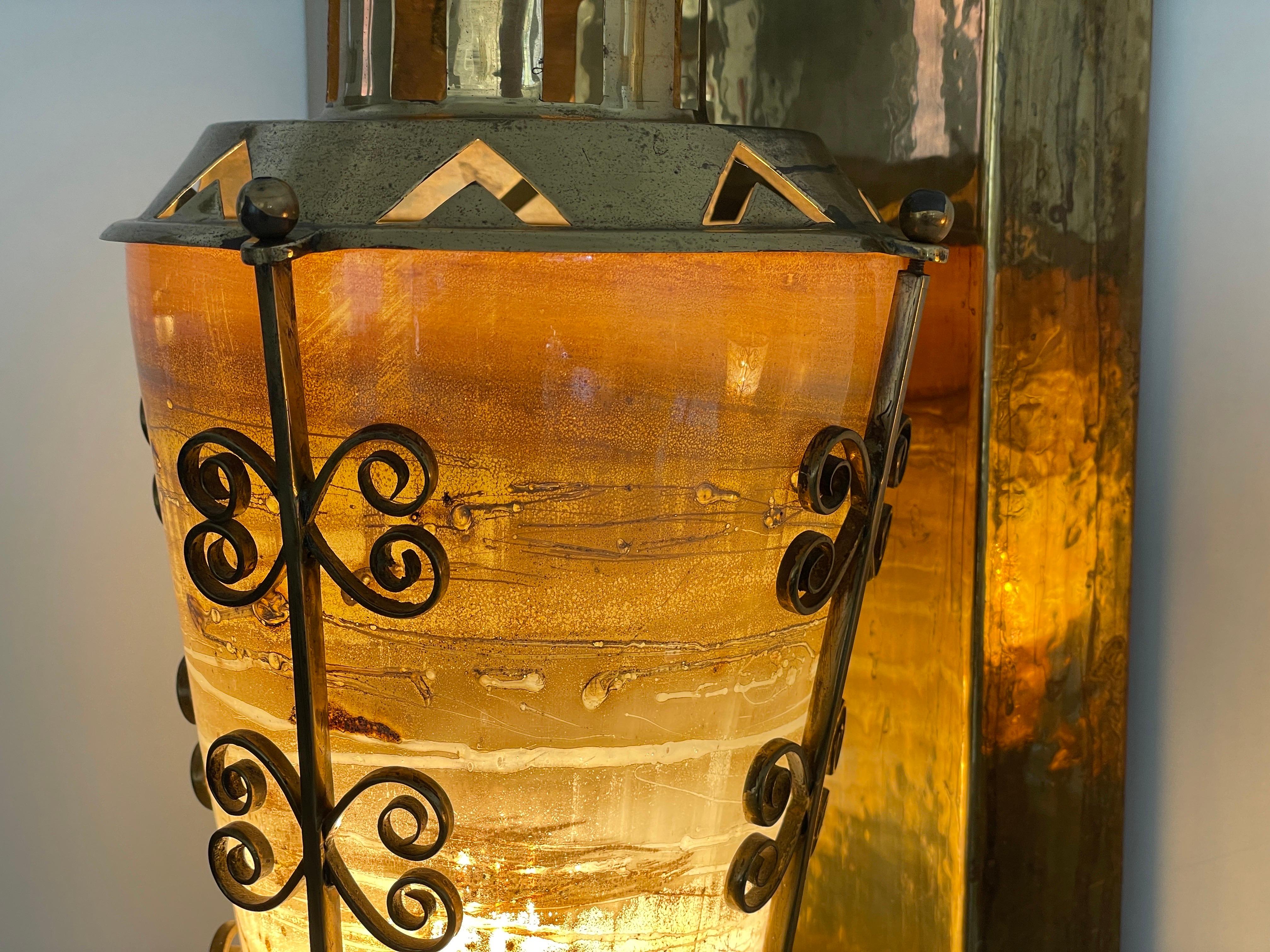 Mid-century Glass and Brass Pair of Large Cinema Sconces, 1950s, Germany For Sale 14