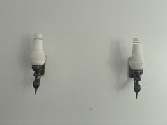 Mid-Century Glass and Brass Pair of Sconces, 1950s, Italy