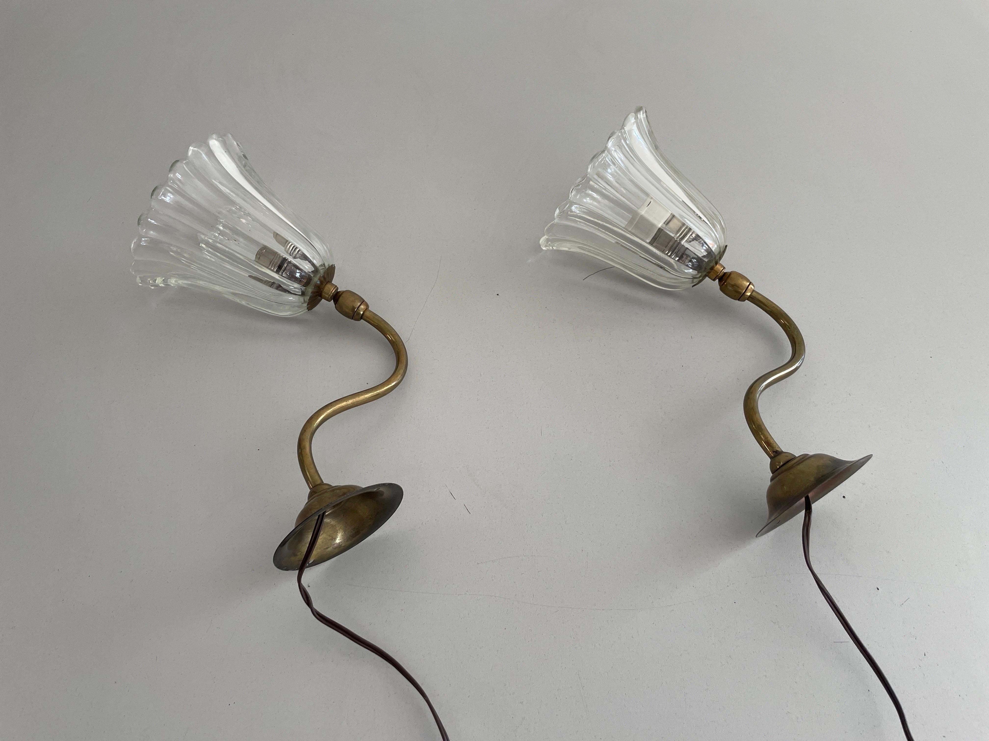 Mid-Century Modern Mid-century Glass and Brass Pair of Sconces by Barovier & Toso, 1950s, Italy For Sale