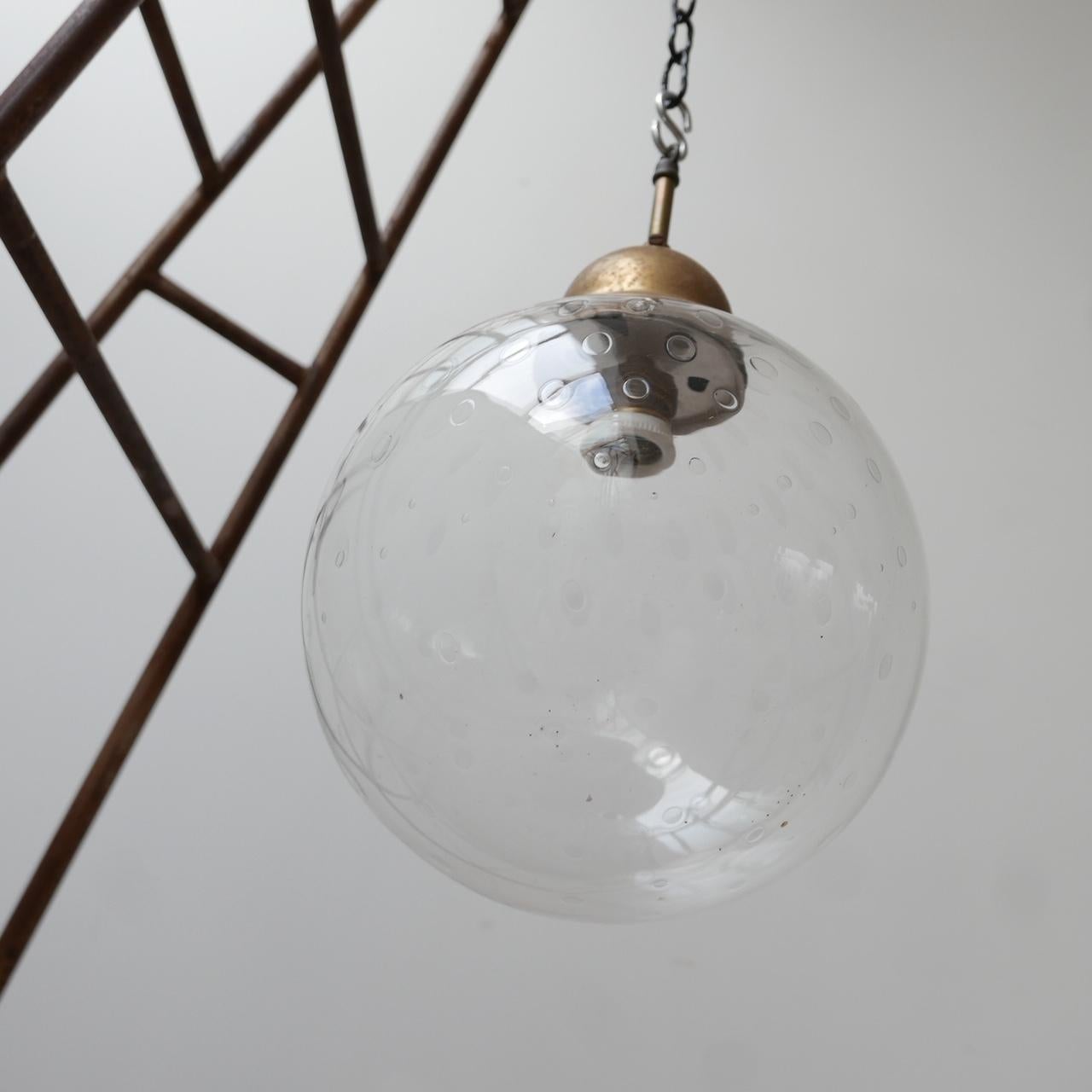 Mid-Century Glass and Brass Pendant Light In Good Condition In London, GB