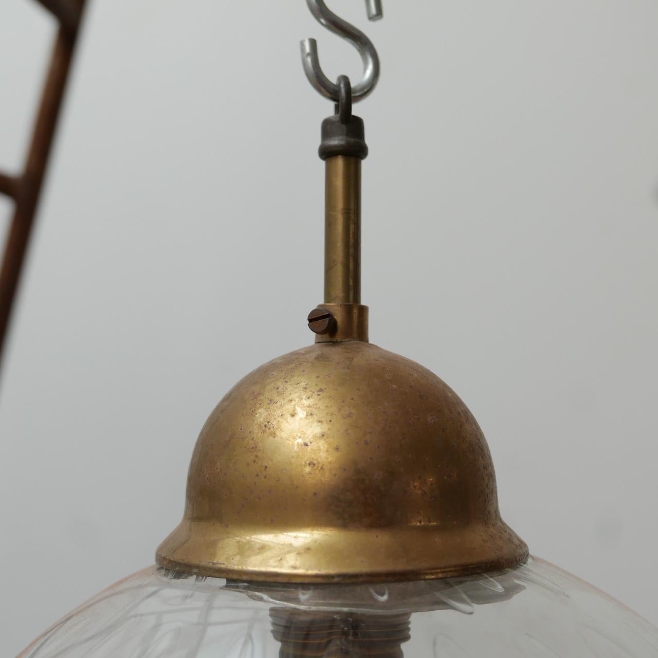 20th Century Mid-Century Glass and Brass Pendant Light