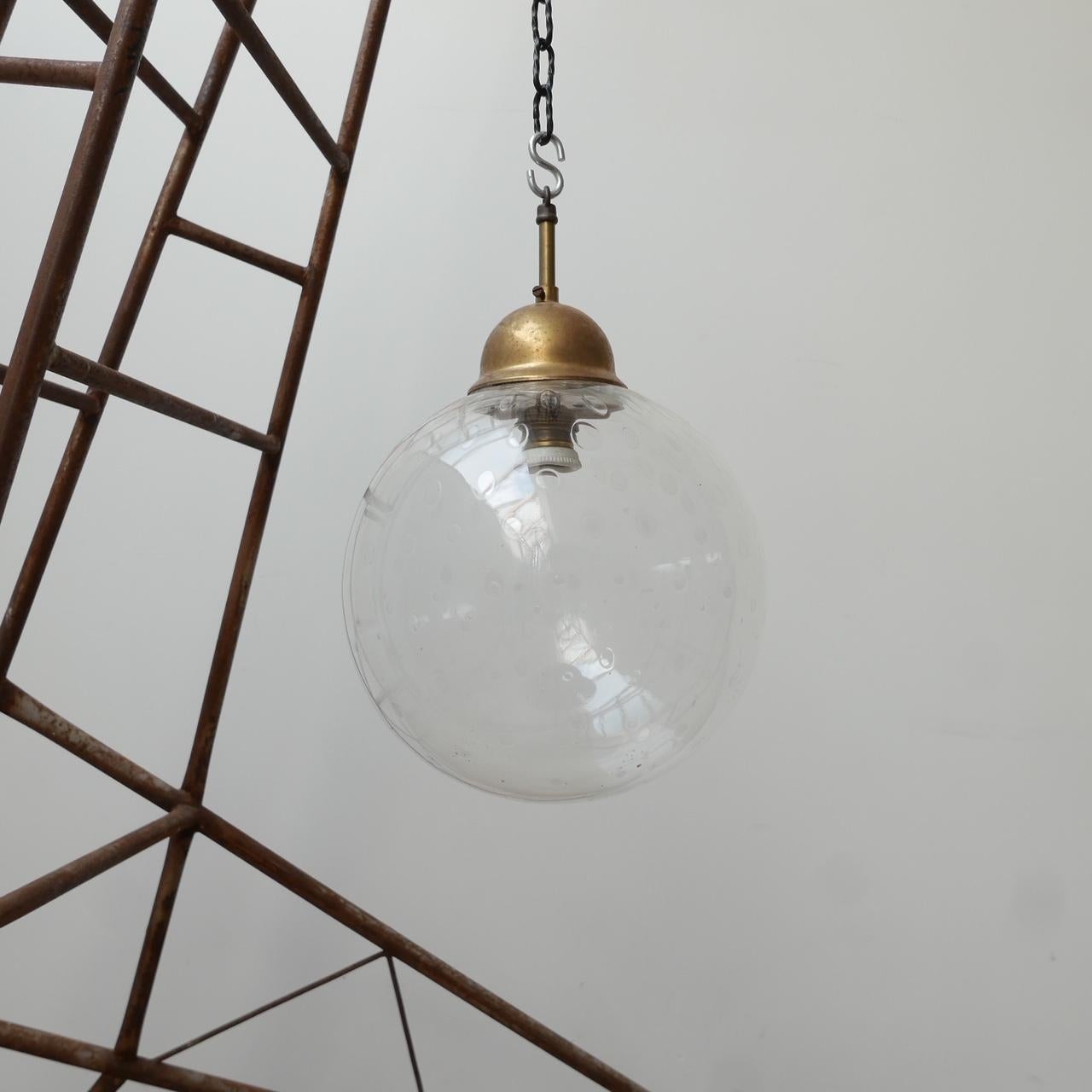 Mid-Century Glass and Brass Pendant Light 2