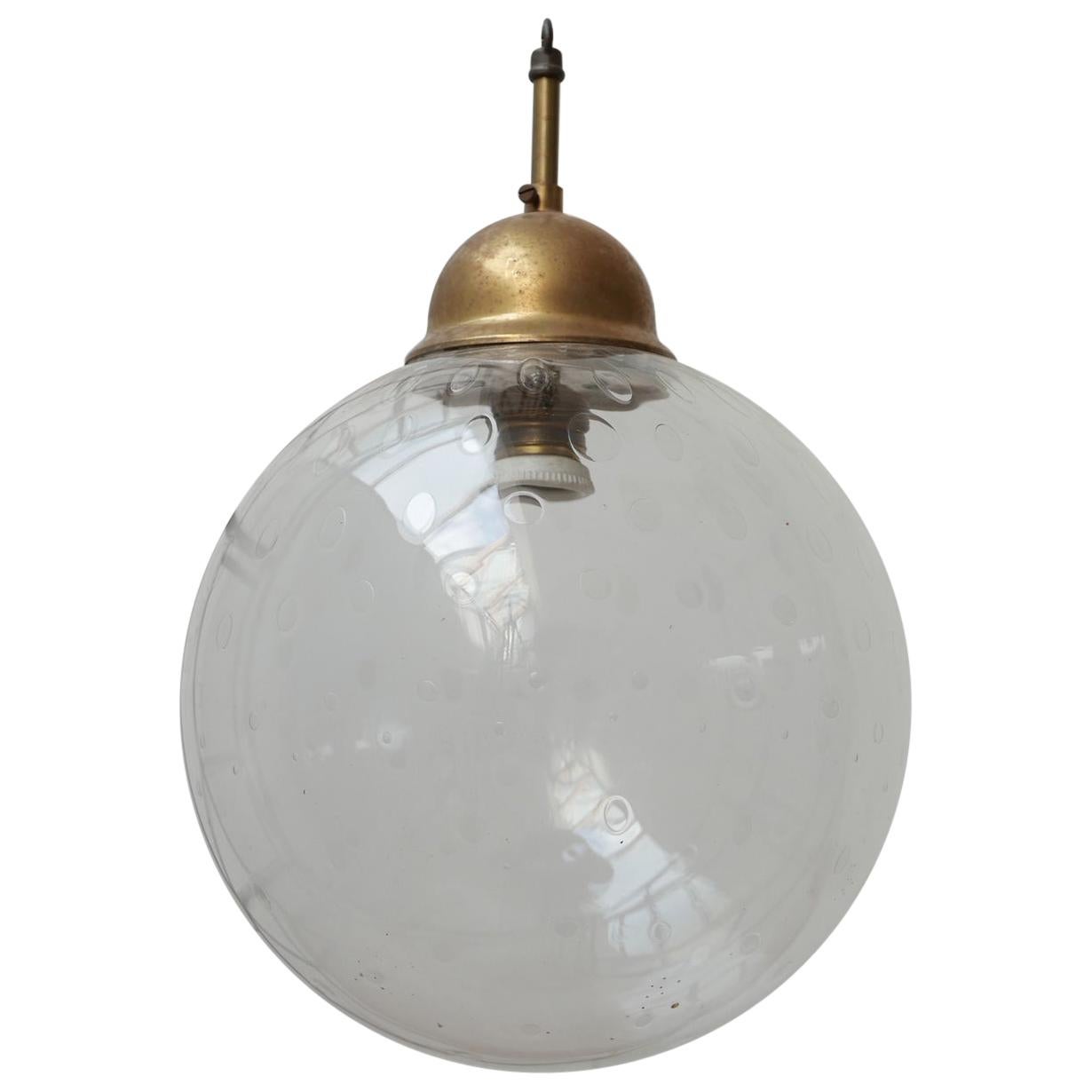 Mid-Century Glass and Brass Pendant Light