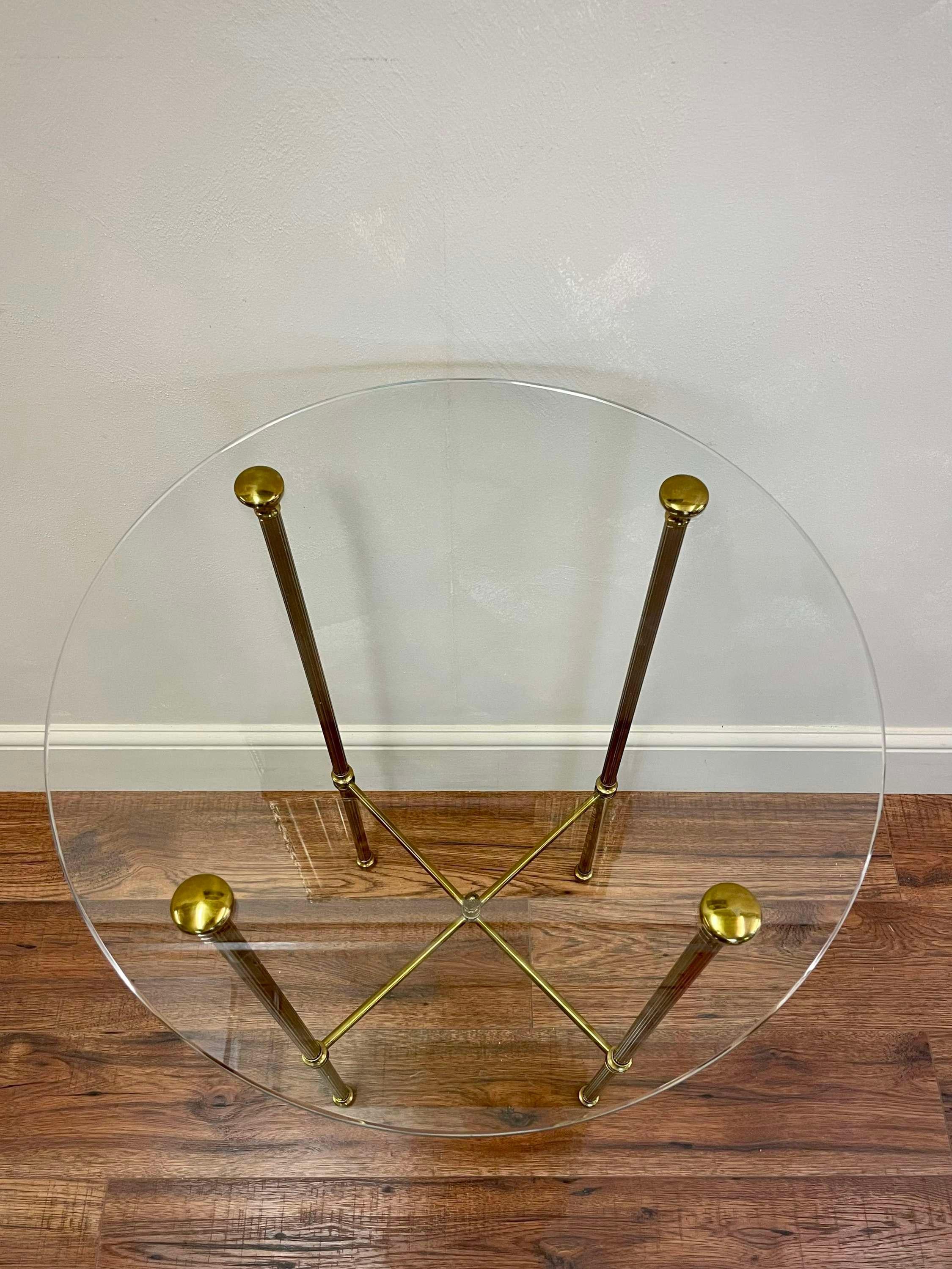 Midcentury, Glass and Brass Round Side/ Lamp Table Maison Jenson Maison Bagues  In Good Condition In Southampton, GB