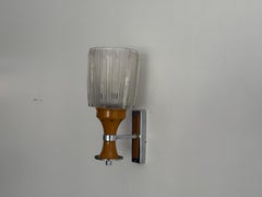 Mid-century Glass and Brown Metal Single Wall Lamp, 1960s, Italy