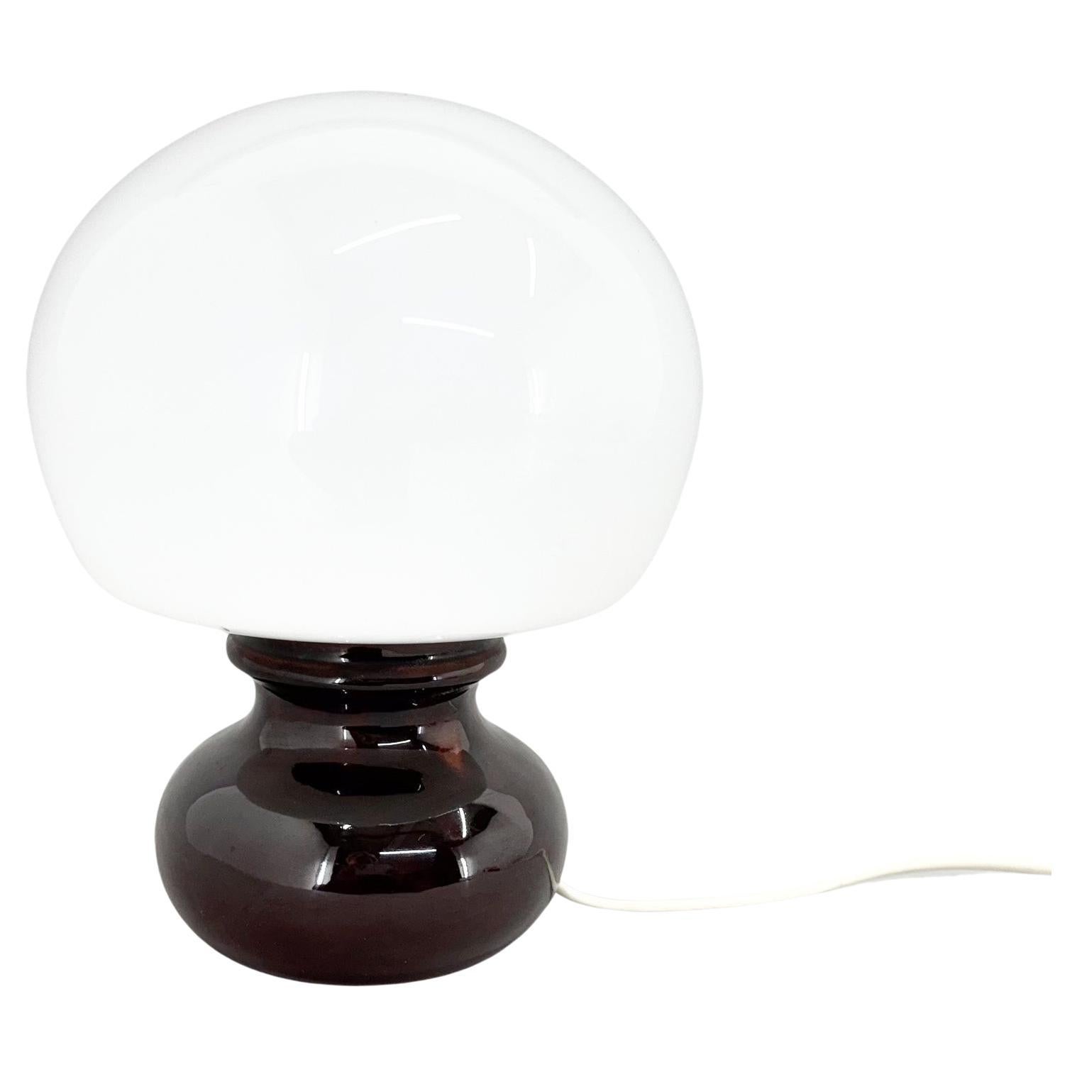 Lampada da tavolo in vetro e ceramica della metà del secolo scorso, anni '60