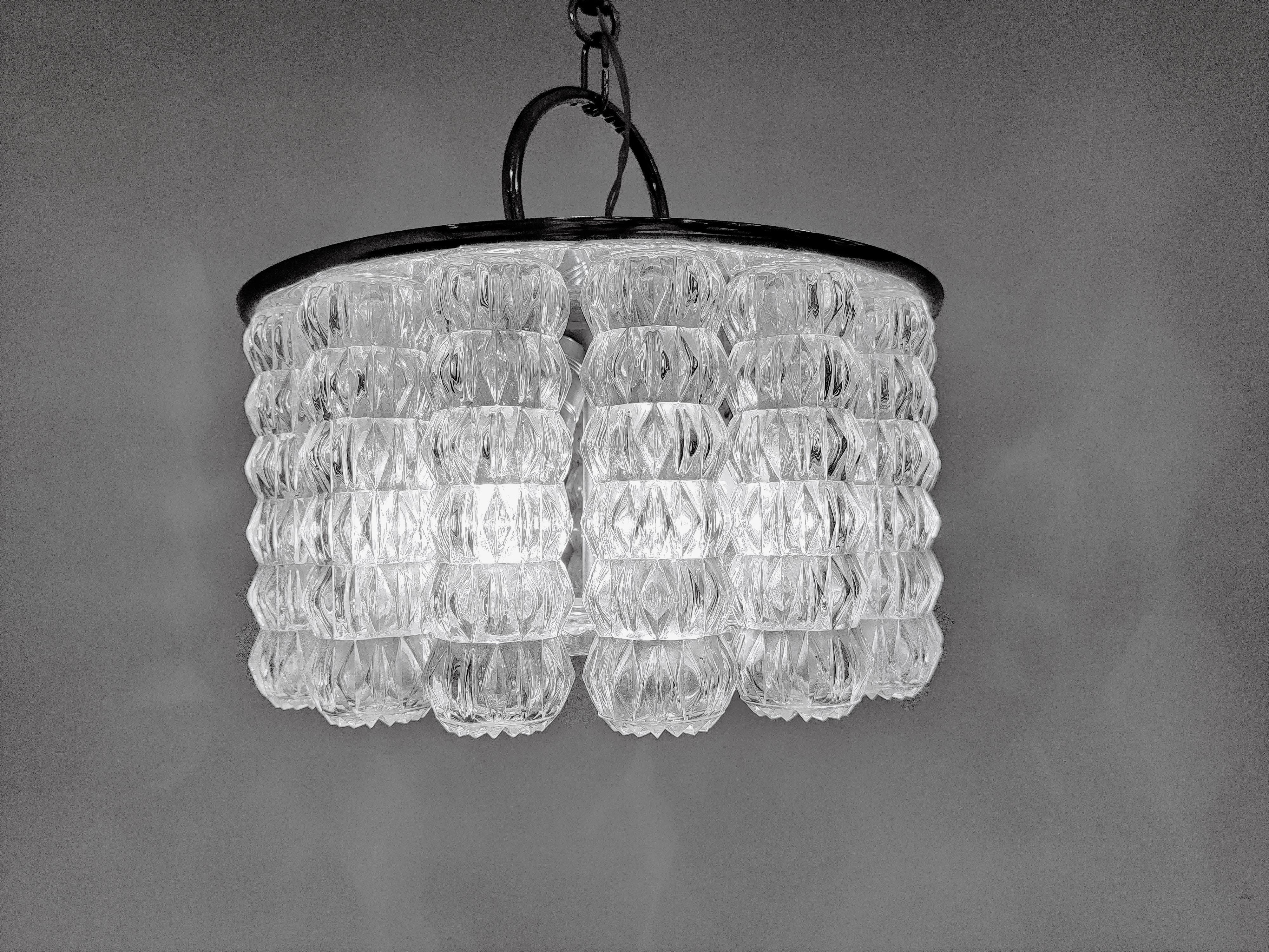 Mid-Century Modern Mid Century Glass and Chrome Chandelier, 1960s For Sale