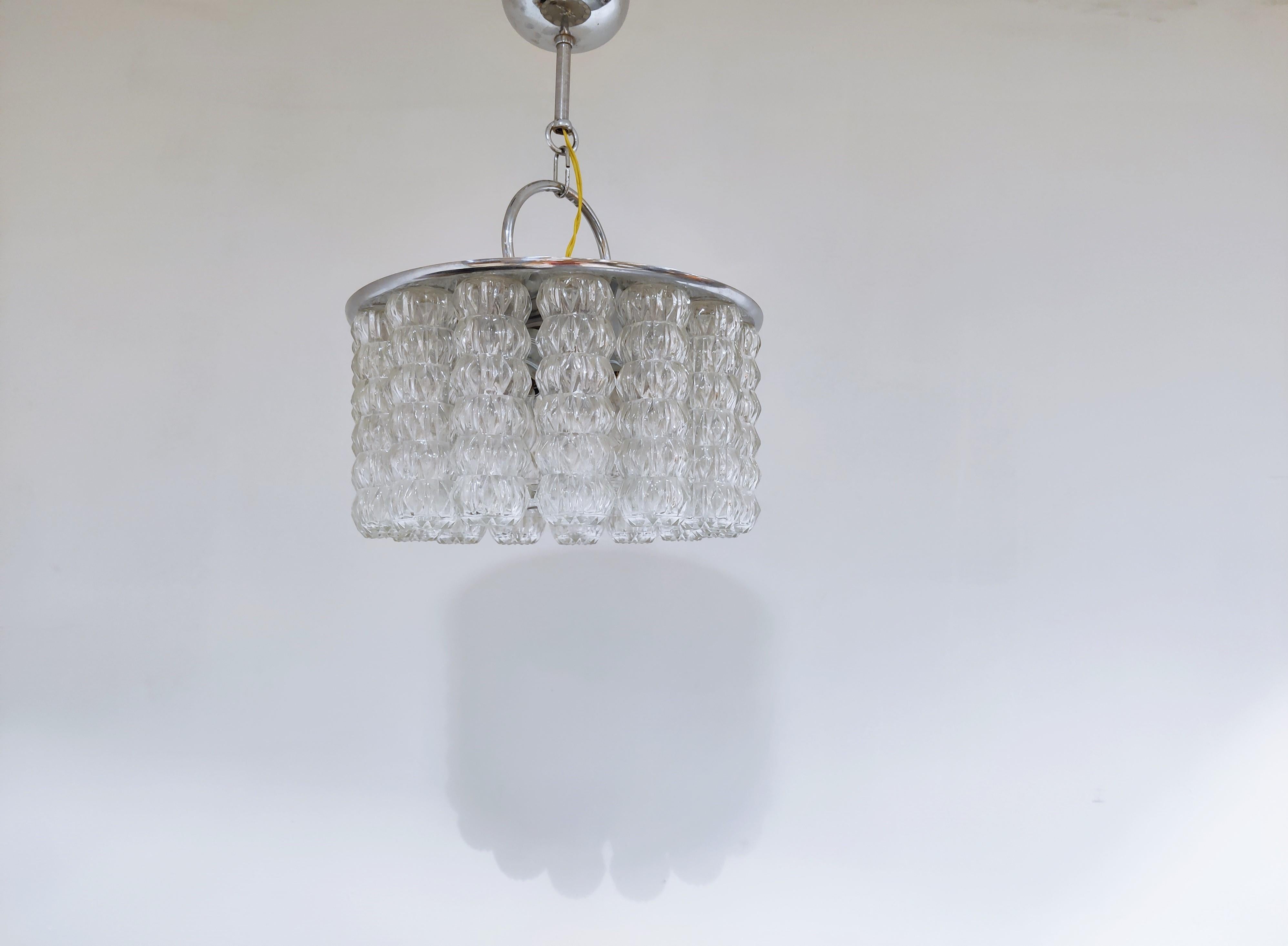 Mid-20th Century Mid Century Glass and Chrome Chandelier, 1960s For Sale