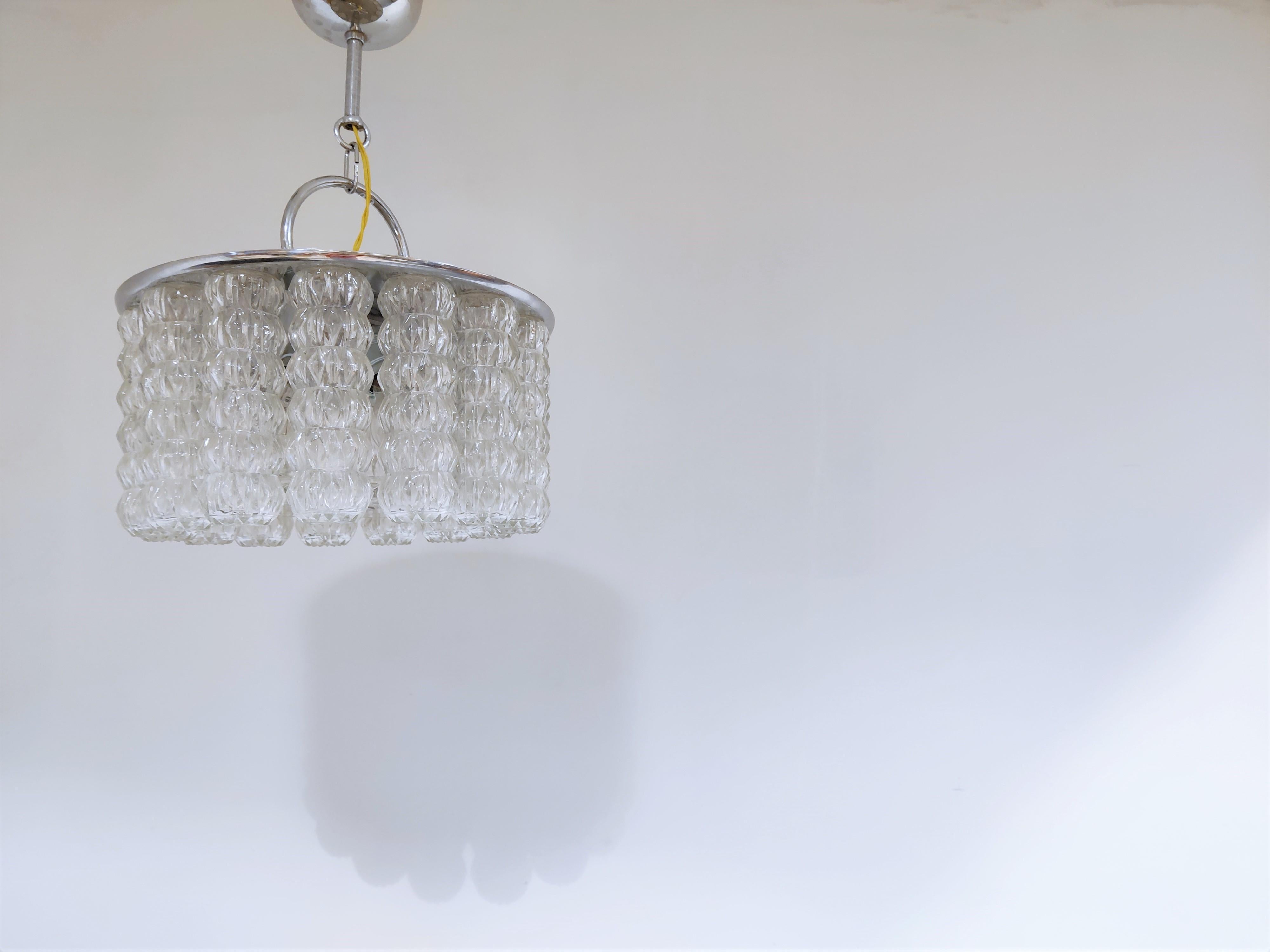 Mid Century Glass and Chrome Chandelier, 1960s For Sale 1