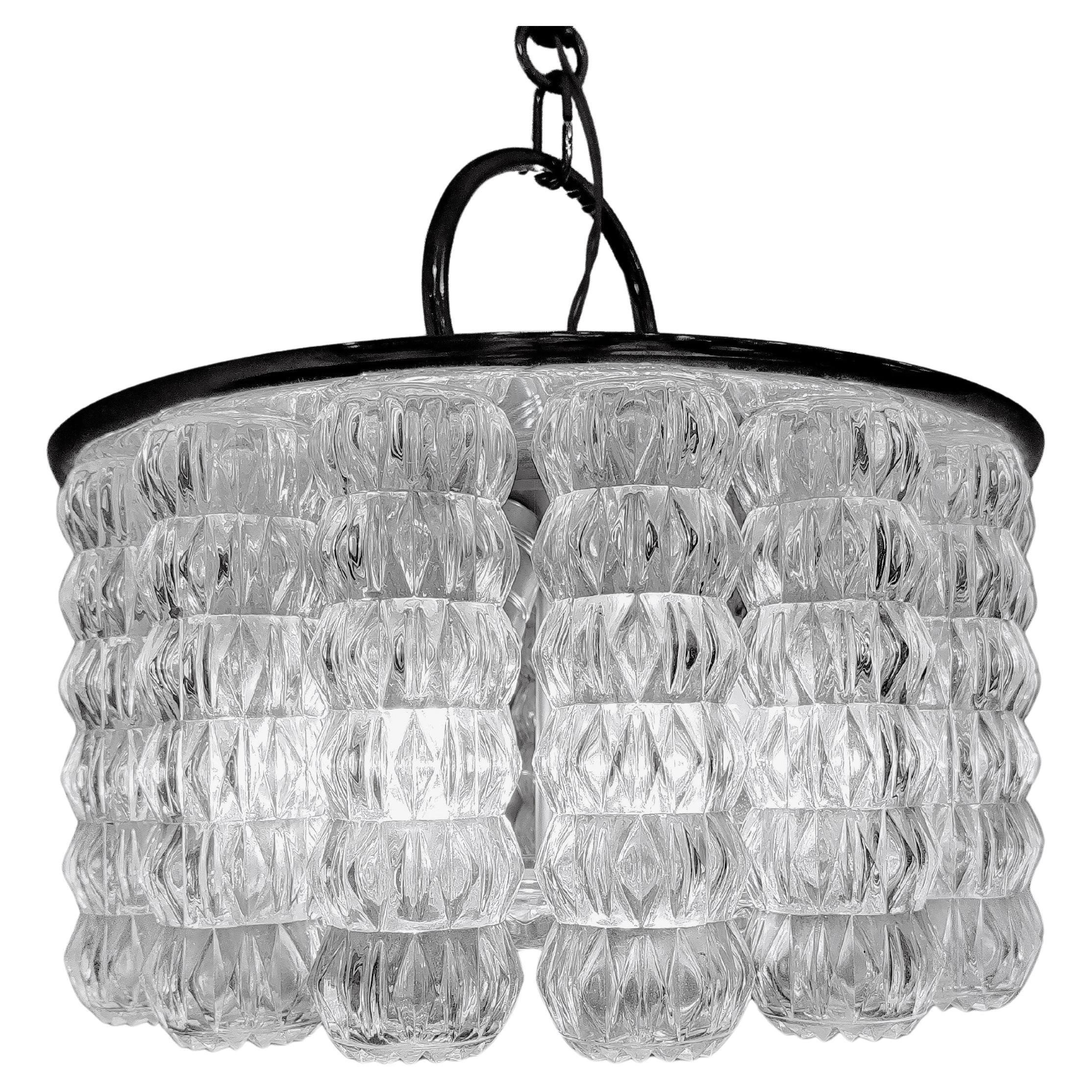 Mid Century Glass and Chrome Chandelier, 1960s