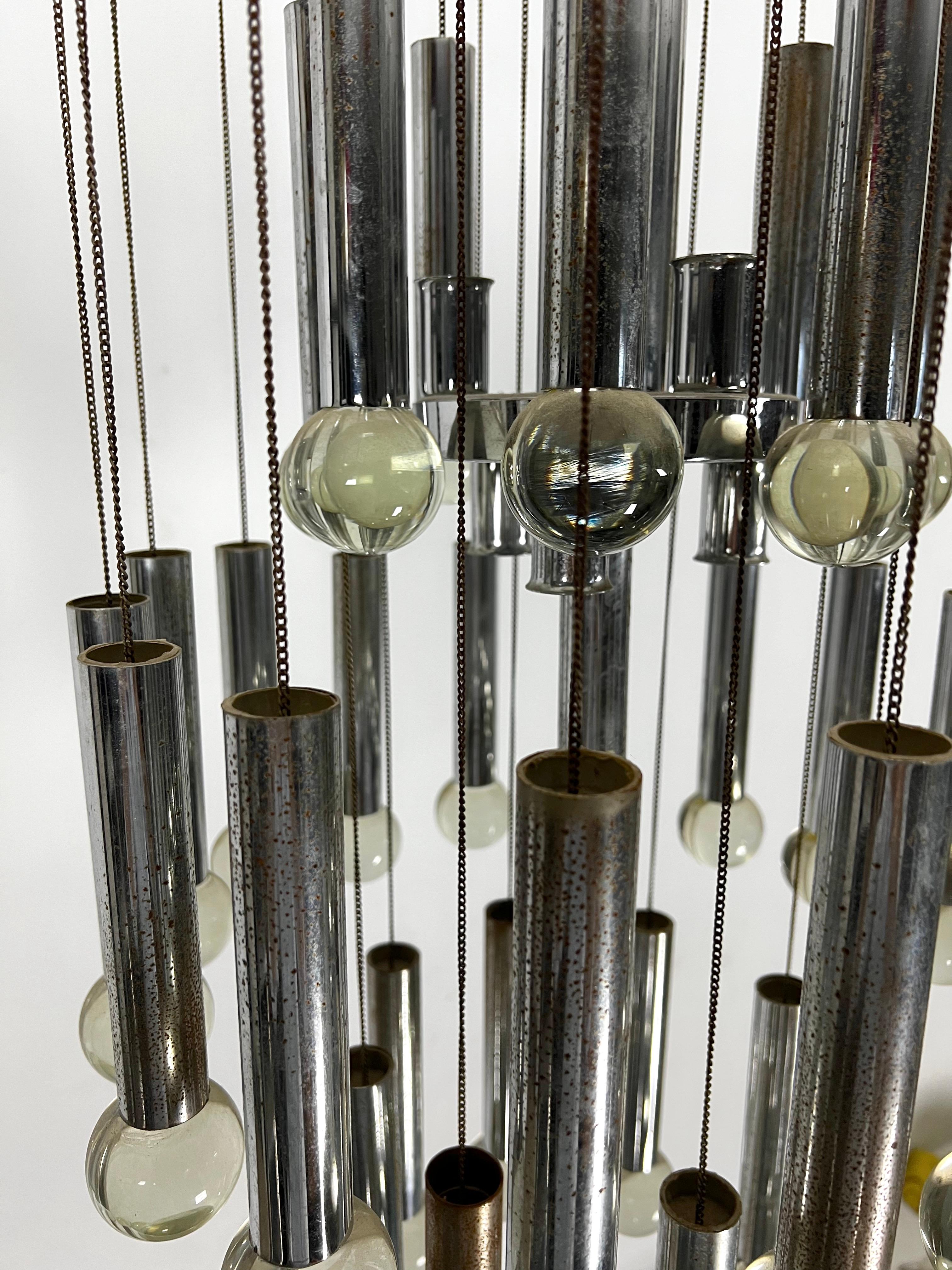 20th Century Mid- Century glass and chrome chandelier by Sciolari. Italy 1960s For Sale