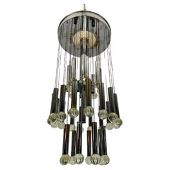 Vintage Mid- Century glass and chrome chandelier by Sciolari. Italy 1960s