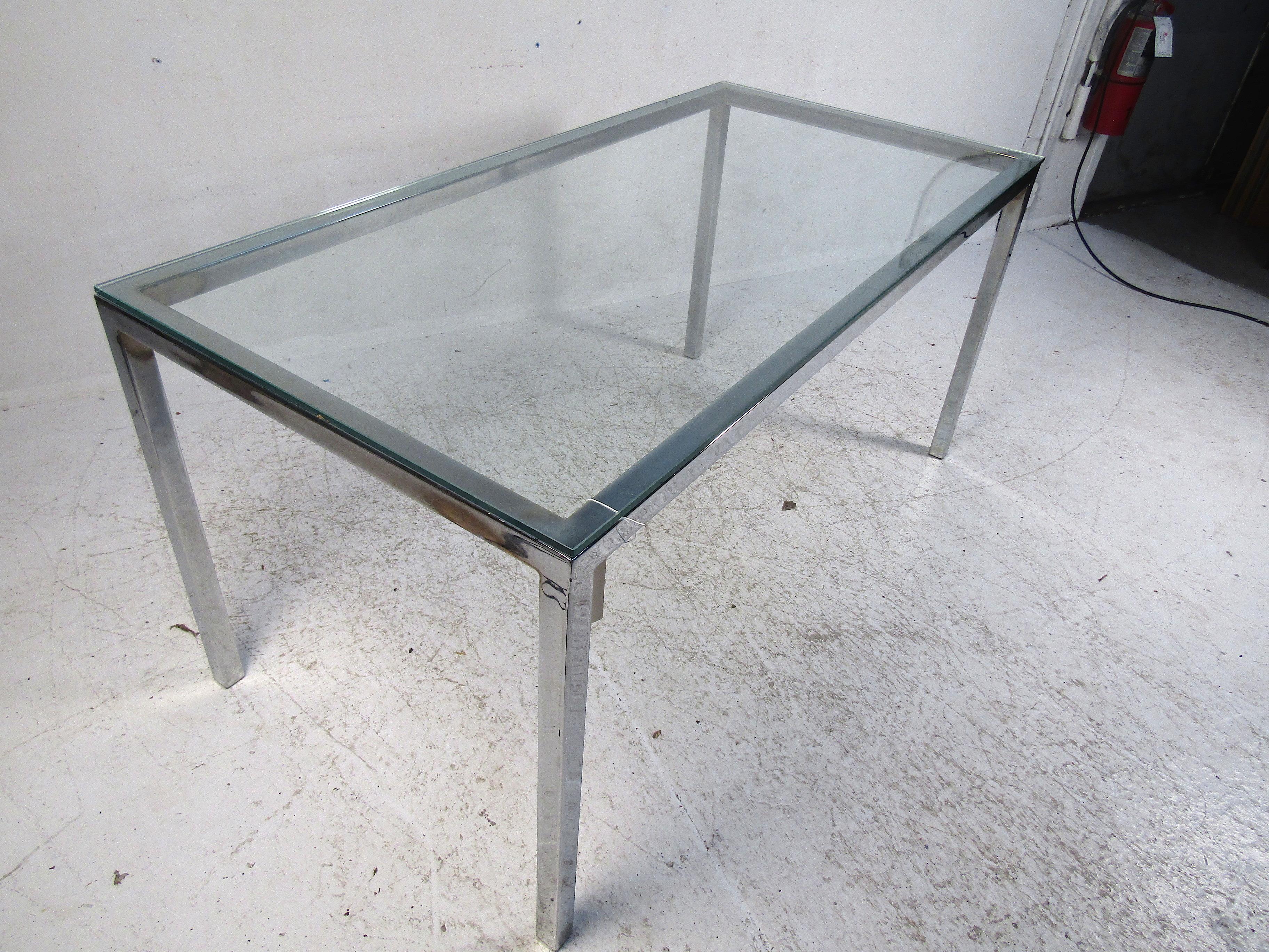 Midcentury Glass and Chrome Dining Table 8