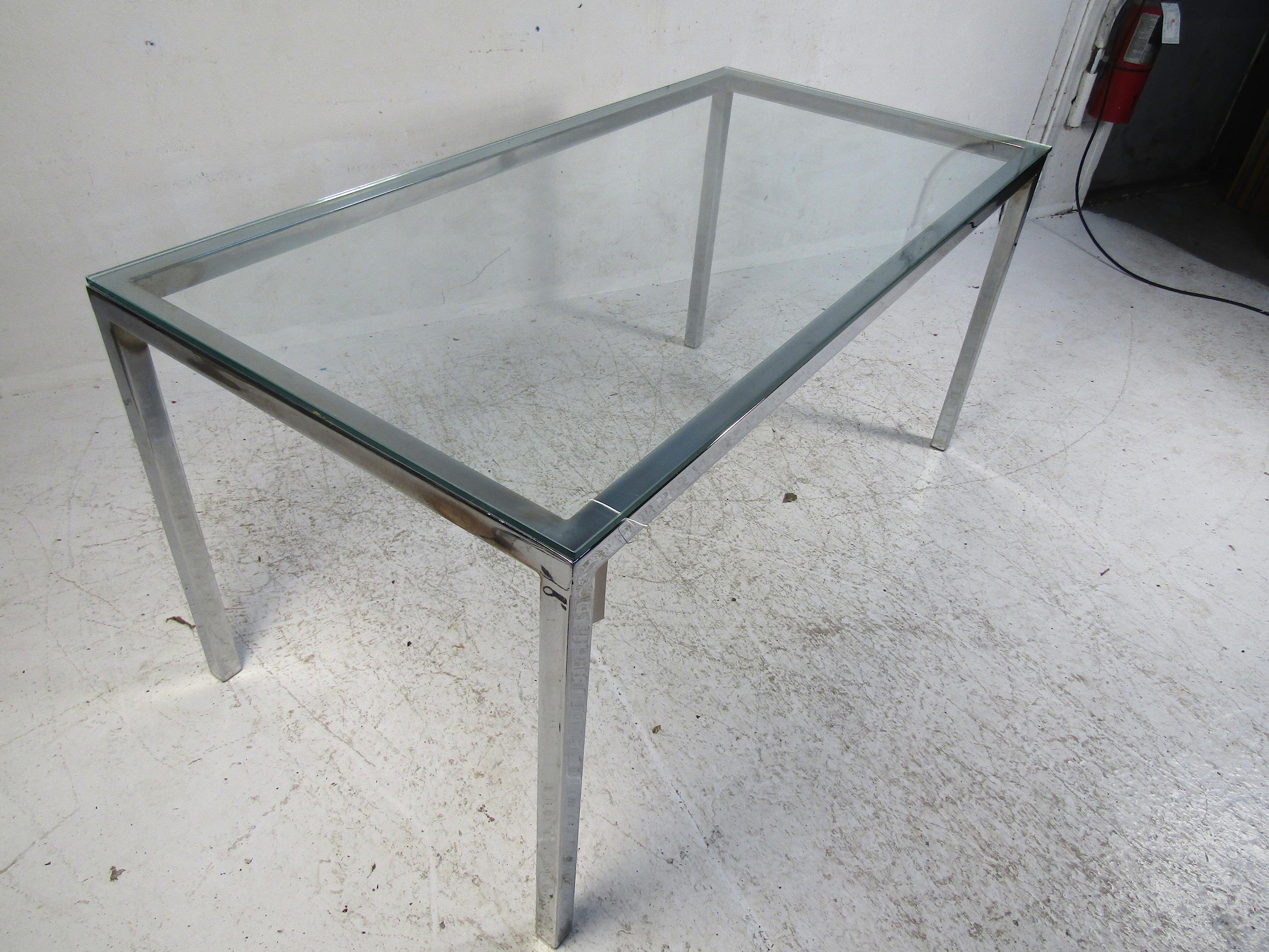 Midcentury Glass and Chrome Dining Table 9