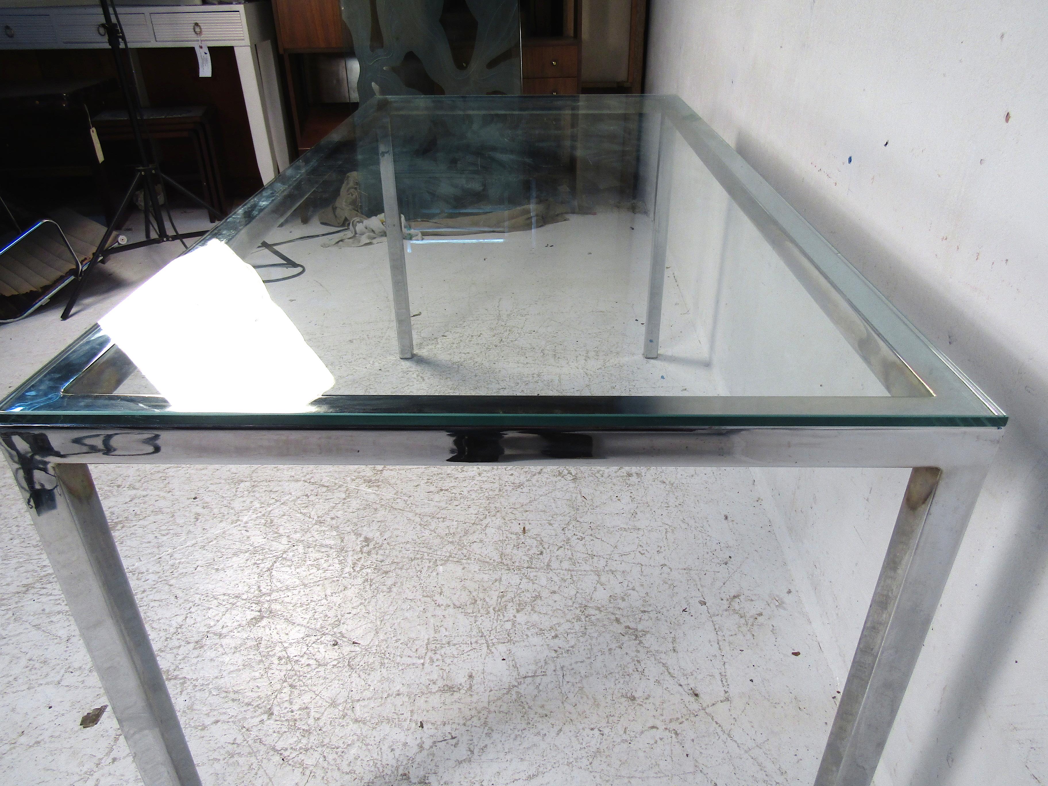 20th Century Midcentury Glass and Chrome Dining Table